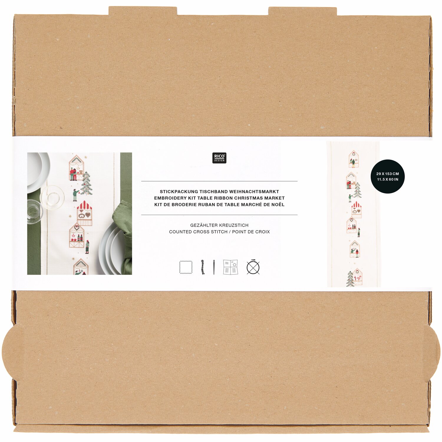Stickpackung Tischband Weihnachtsmarkt 29x153cm von Rico Design