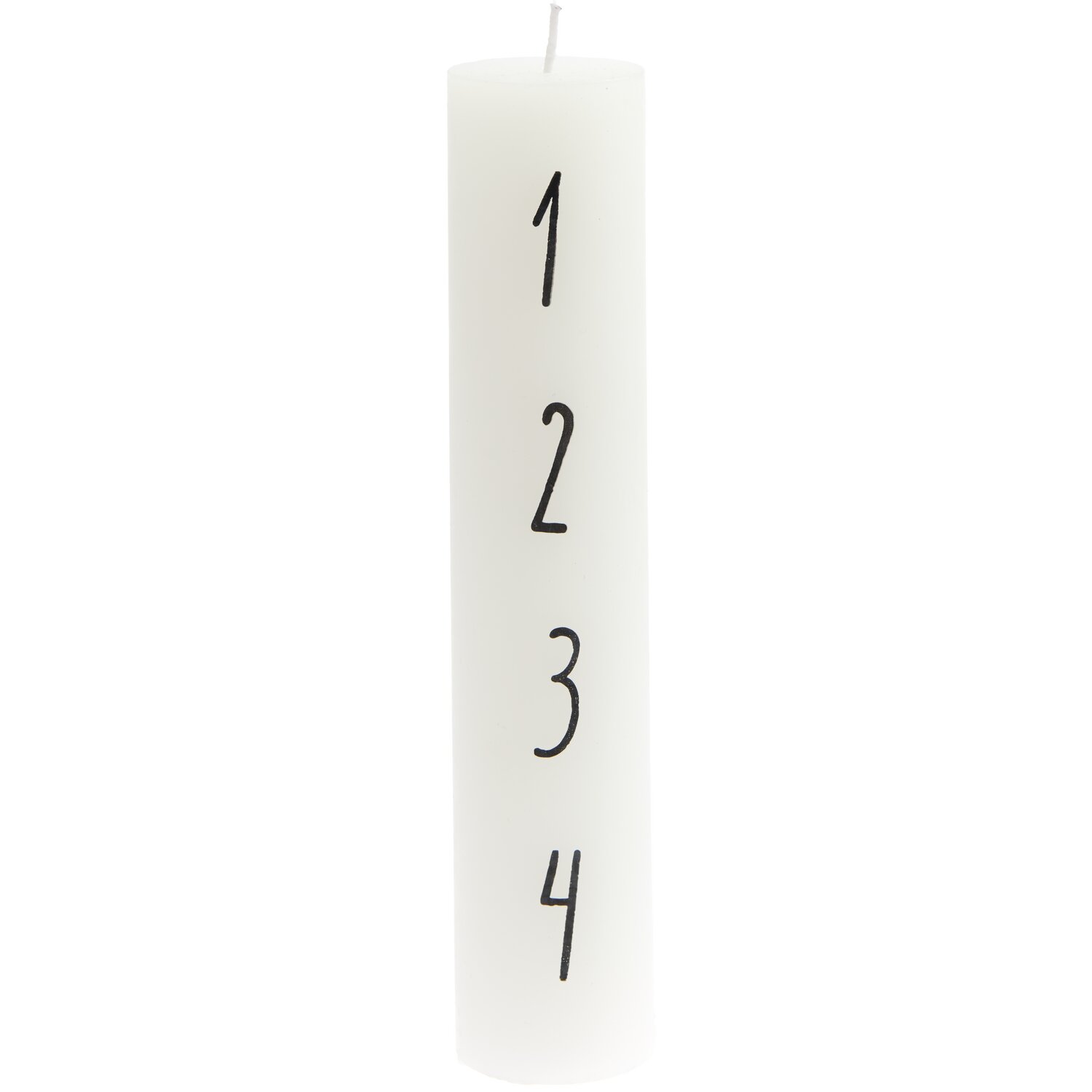 Adventskerze 1-4 Weiß von Rico Design, zylindrisch mit Zahlen, ideal für festliche Dekorationen.