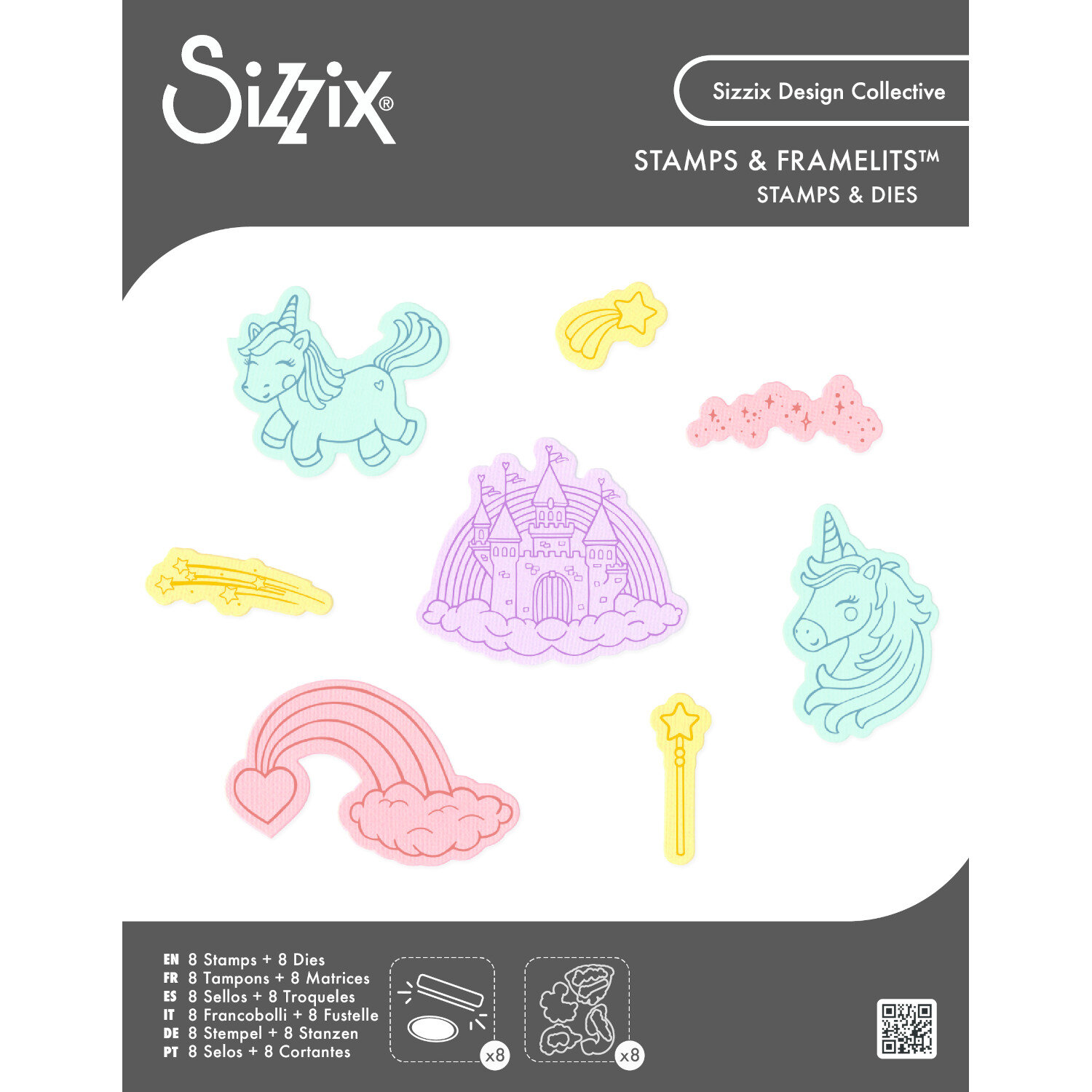 Sizzix Clear Stamps/Framelits Unicorns & Rainbows Set 8 Stk von Rico Design