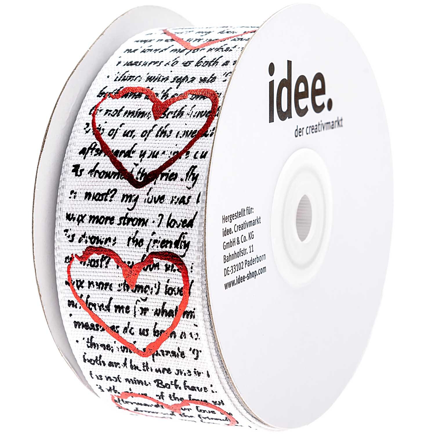 Motivband Herz weiß-rot-schwarz 38mm von idee. Creativmarkt 