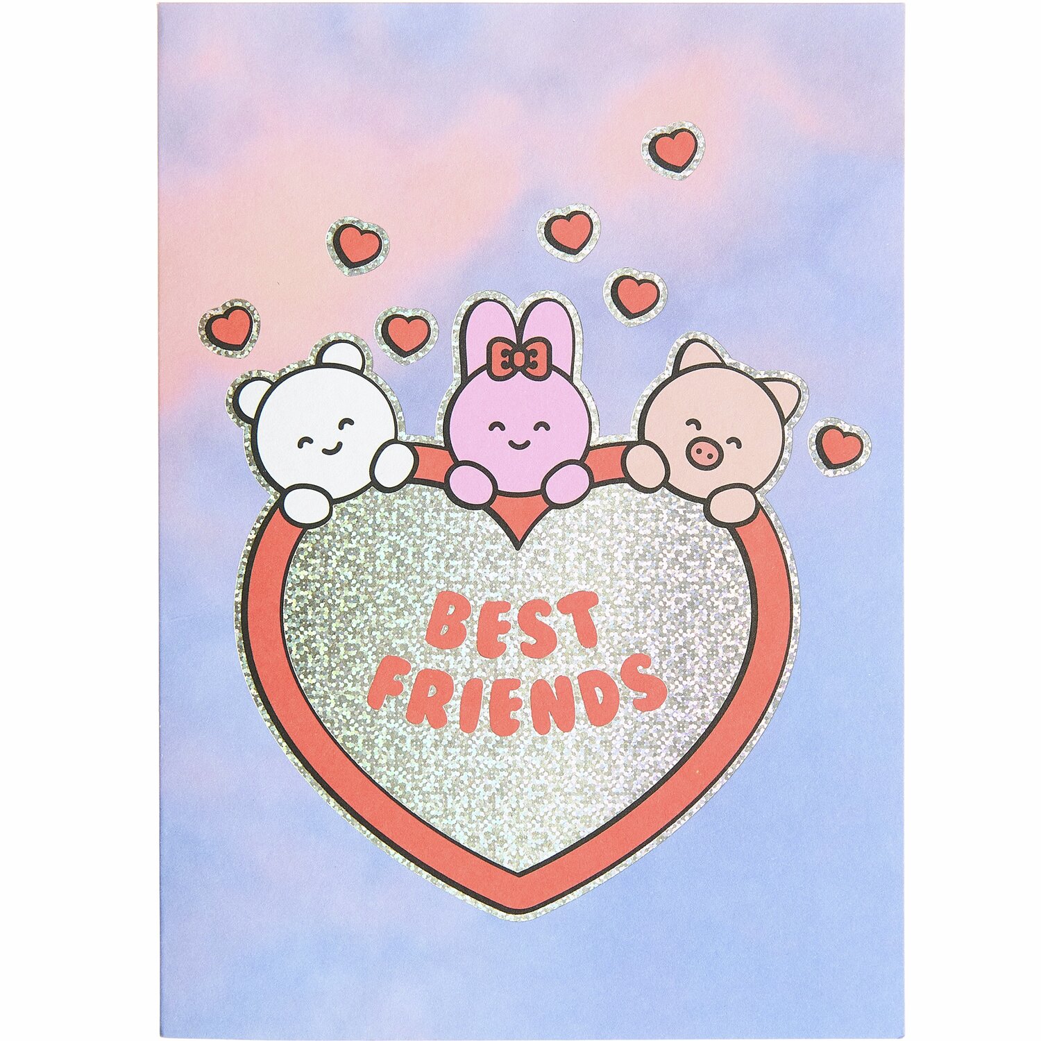 Paper Poetry 3D-Kartenset Chingu zeigt niedliche Tiere in Herzform mit "Best Friends"-Text.