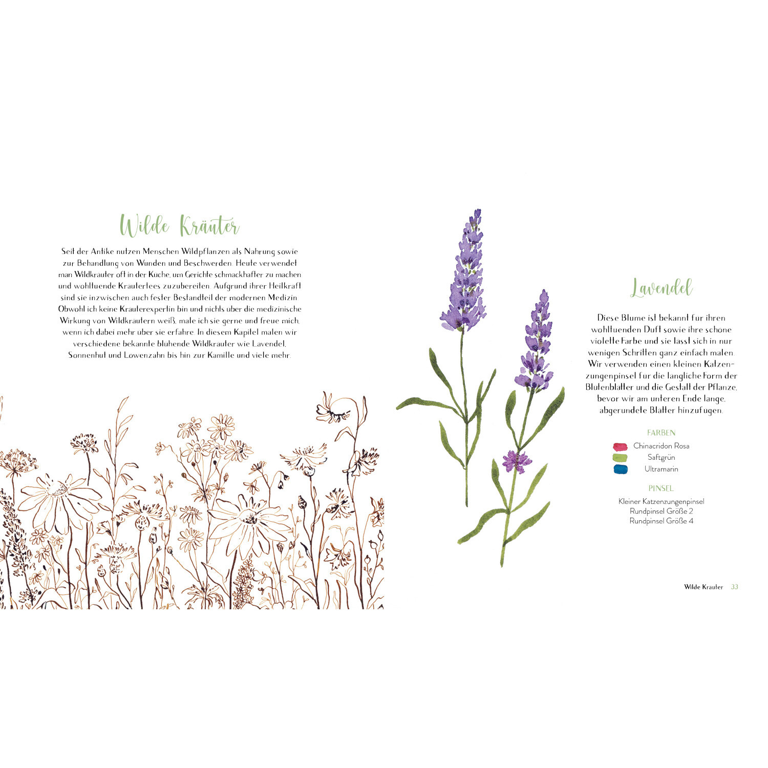 Wildflower Watercolor - Blumen Aquarelle malen von Edition Michael Fischer Wildflower Watercolor - Blumen Aquarelle malen: Lavendel-Illustration mit Text, lila Blüten, botanische Zeichnung, EMF Verlag.