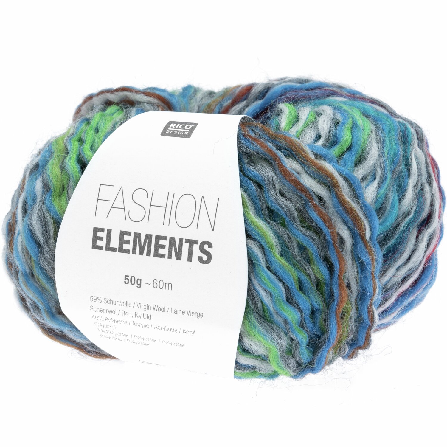 Fashion Elements: Bunte Wolle von Rico Design, 50g 60m, ideal für kreative Strickprojekte.