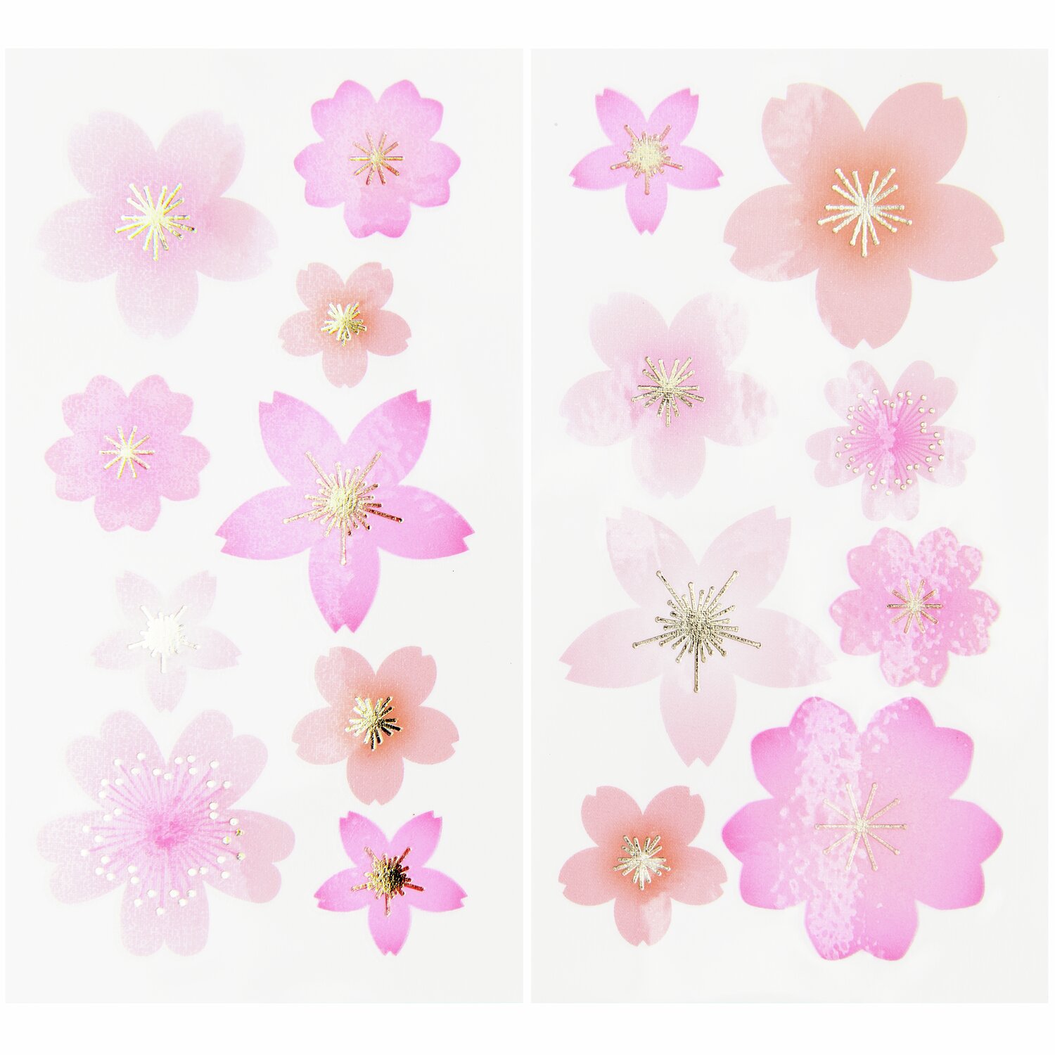 Tattoos Kirschblüte, 17-teilig: Rosa Kirschblüten-Tattoos von Rico Design auf weißem Hintergrund.