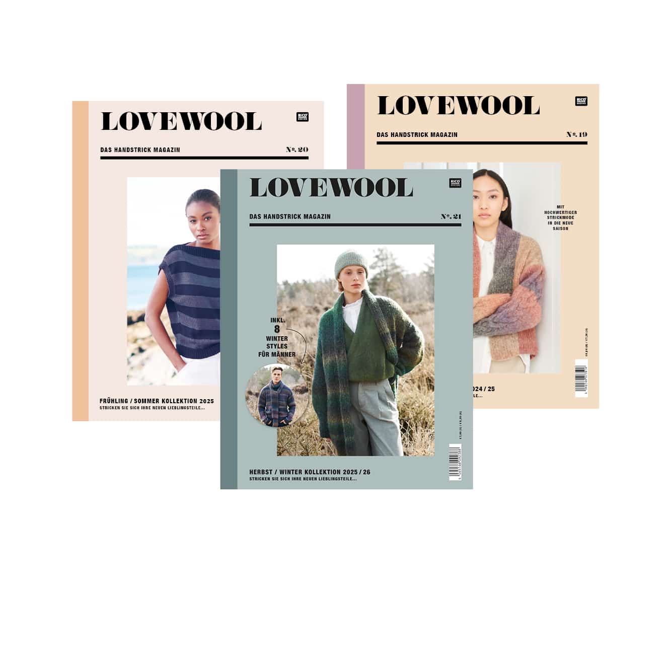 Verschiedene Ausgaben des Handstrick Magazins Lovewool