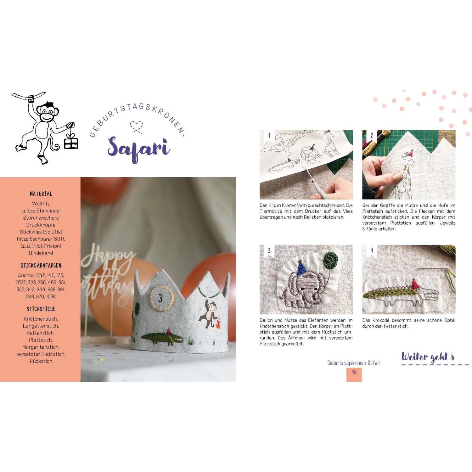 Hello Little One – Süße Stickmotive von Edition Michael Fischer Hello Little One – Süße Stickmotive: Geburtstagskrone Safari mit niedlichen Tiermotiven und DIY-Anleitung. Ideal für kreative Kindergeburtstage.