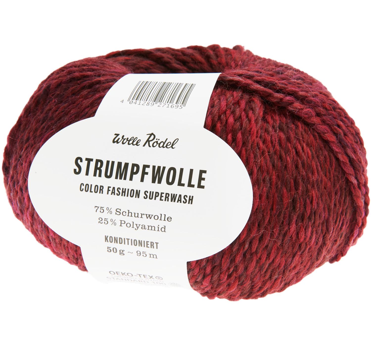 Strumpfwolle Color Fashion, 50g 95m, in Rot/Bordeaux von Wolle Rödel, ideal für Socken.