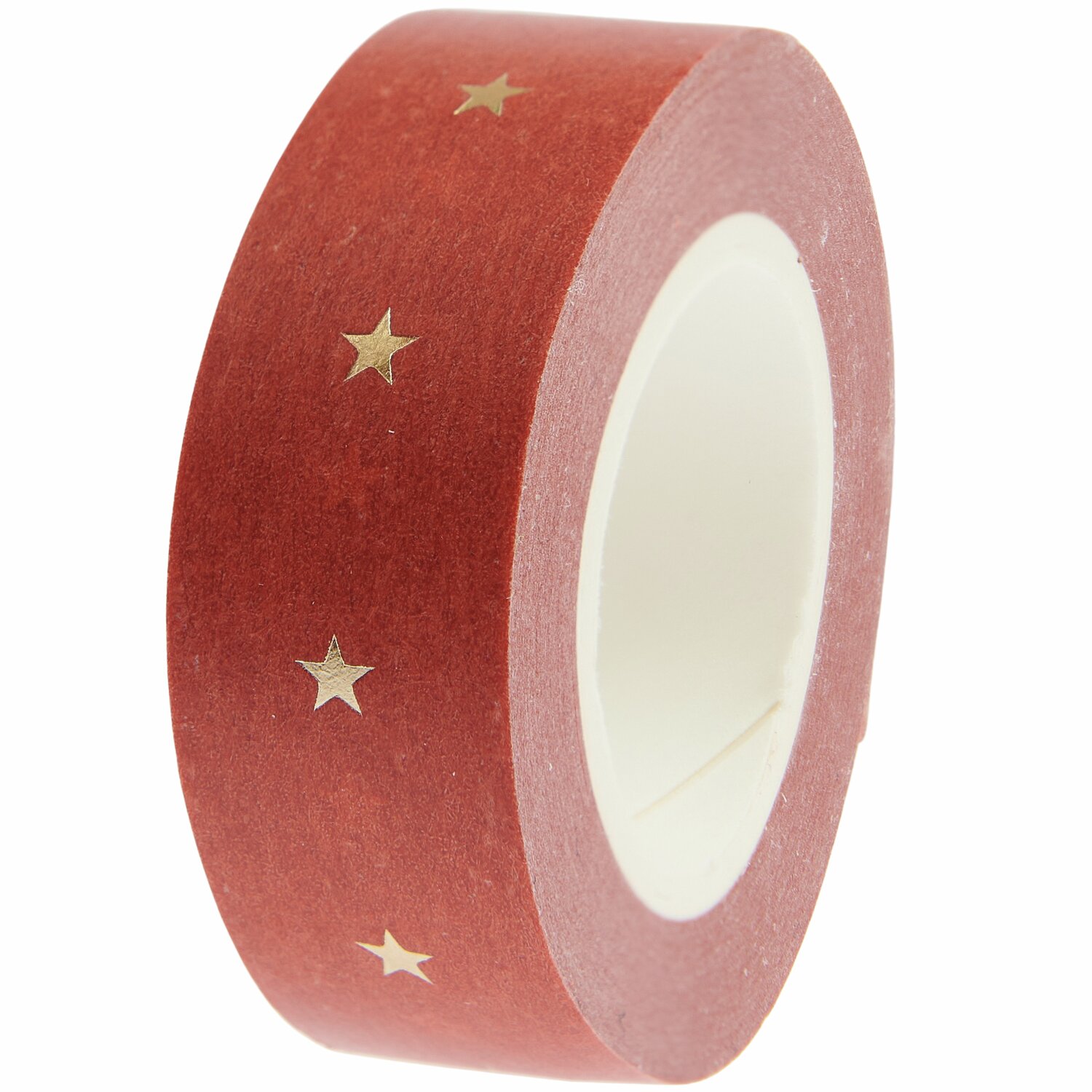 Paper Poetry Tape mit goldenen Sternen auf rostrotem Hintergrund, 1,5 cm breit, 10 m lang.