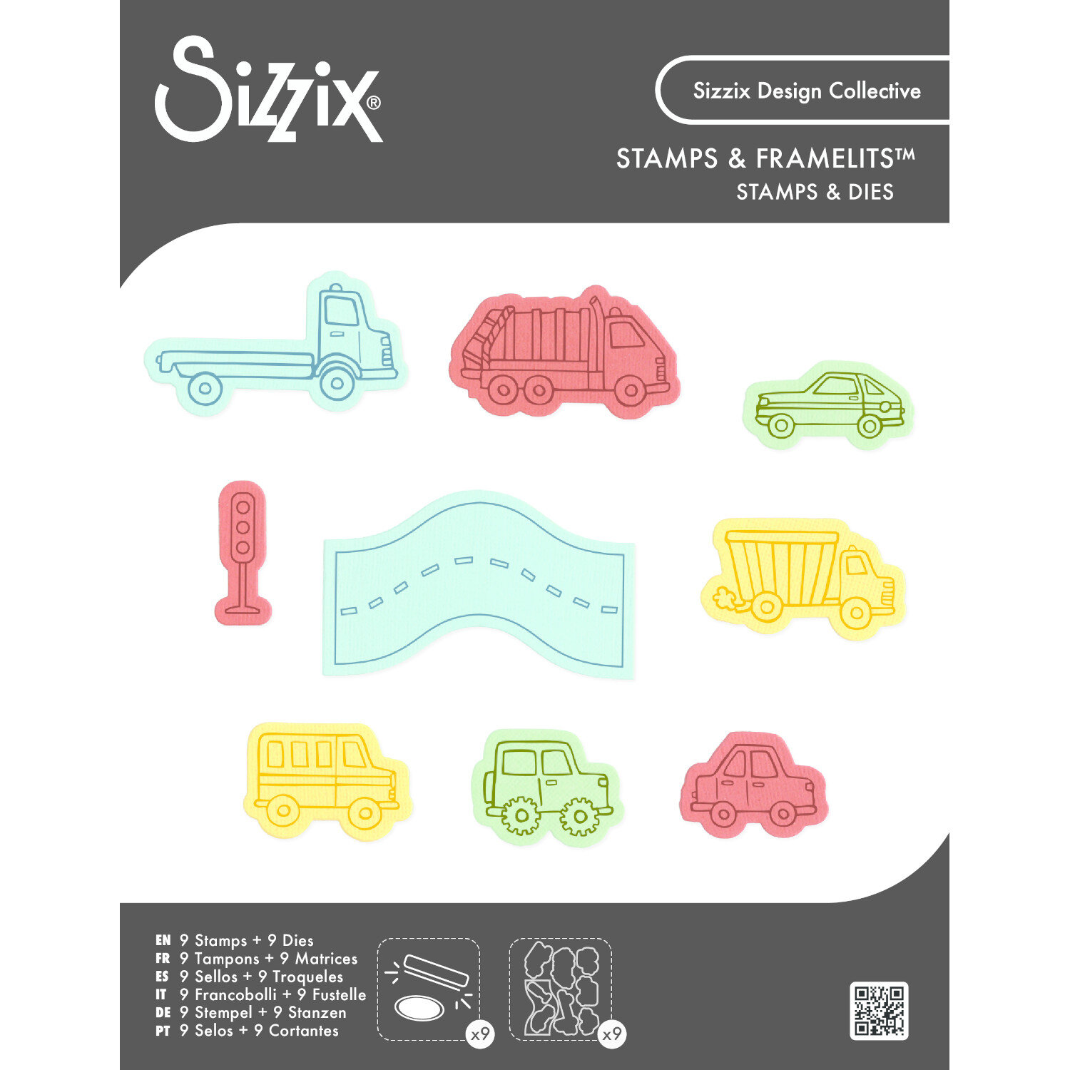 Sizzix Clear Stamps/Framelits Cars and Trucks Set 9 Stk von Rico Design