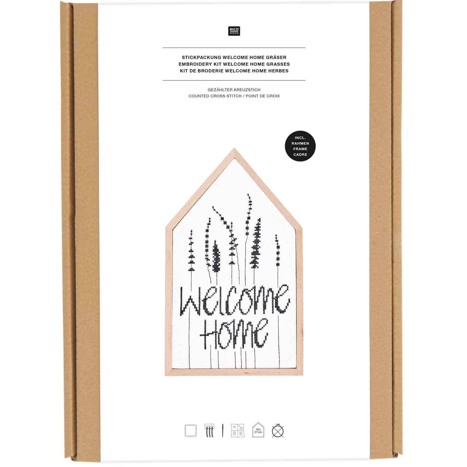 Stickpackung  Gezählter Kreuzstich Welcome Home Gräser 16x27cm von Rico Design