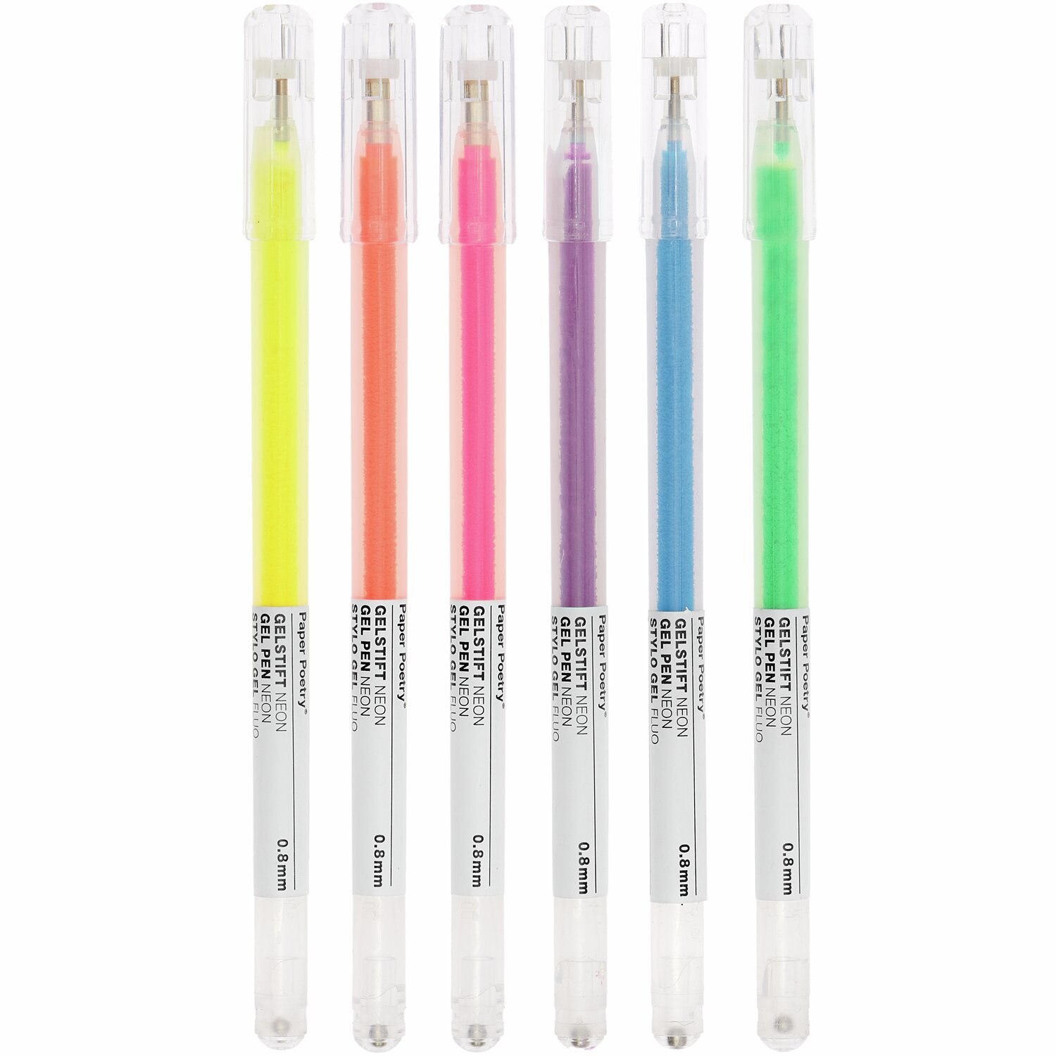 Paper Poetry Gelstifte Neon mehrfarbig 0,8mm 6 Stück. Sechs bunte Stifte in Neonfarben.