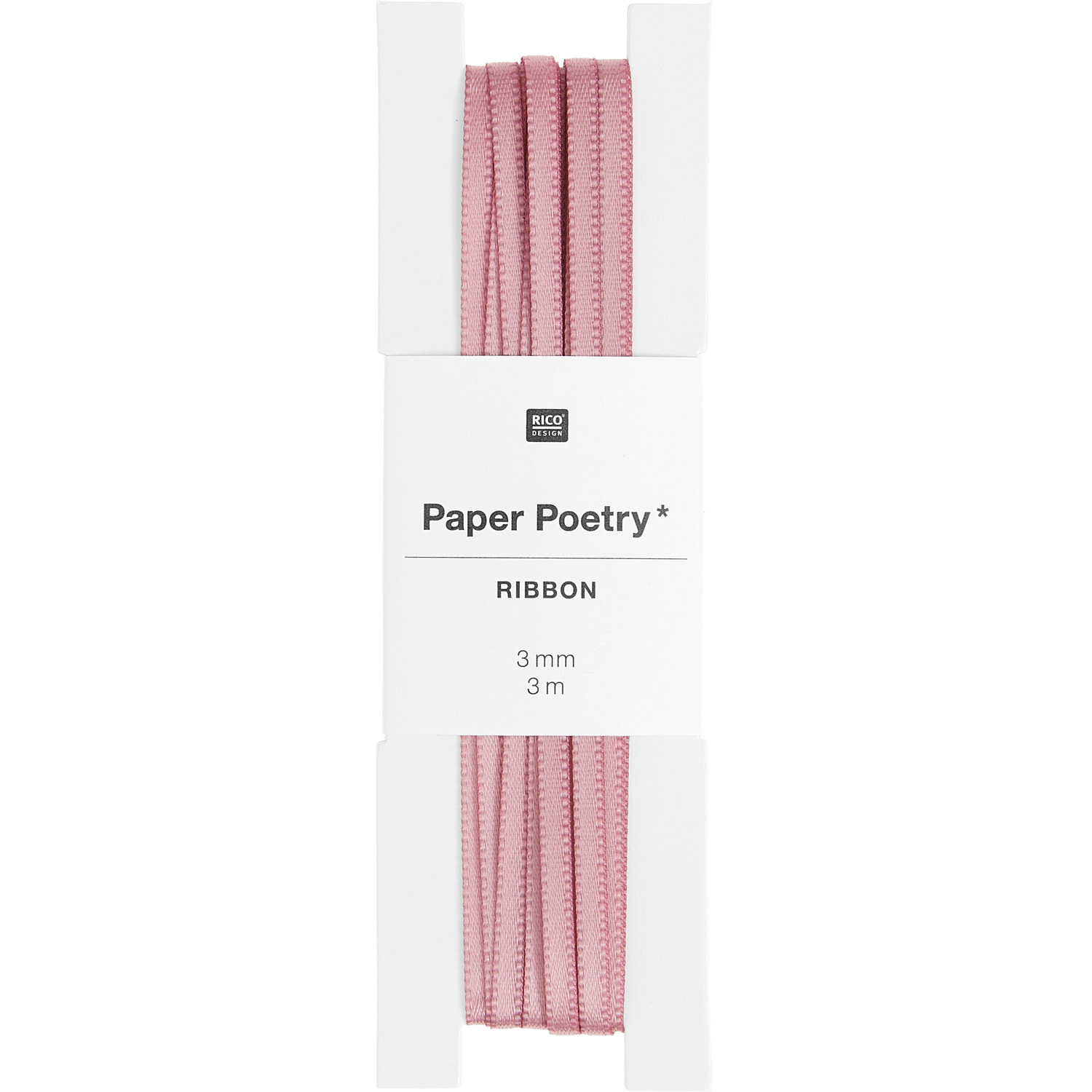 Paper Poetry Satinband 3mm 3m in Rosa Mauve, ideal für kreative Bastelprojekte, präsentiert von Rico Design.