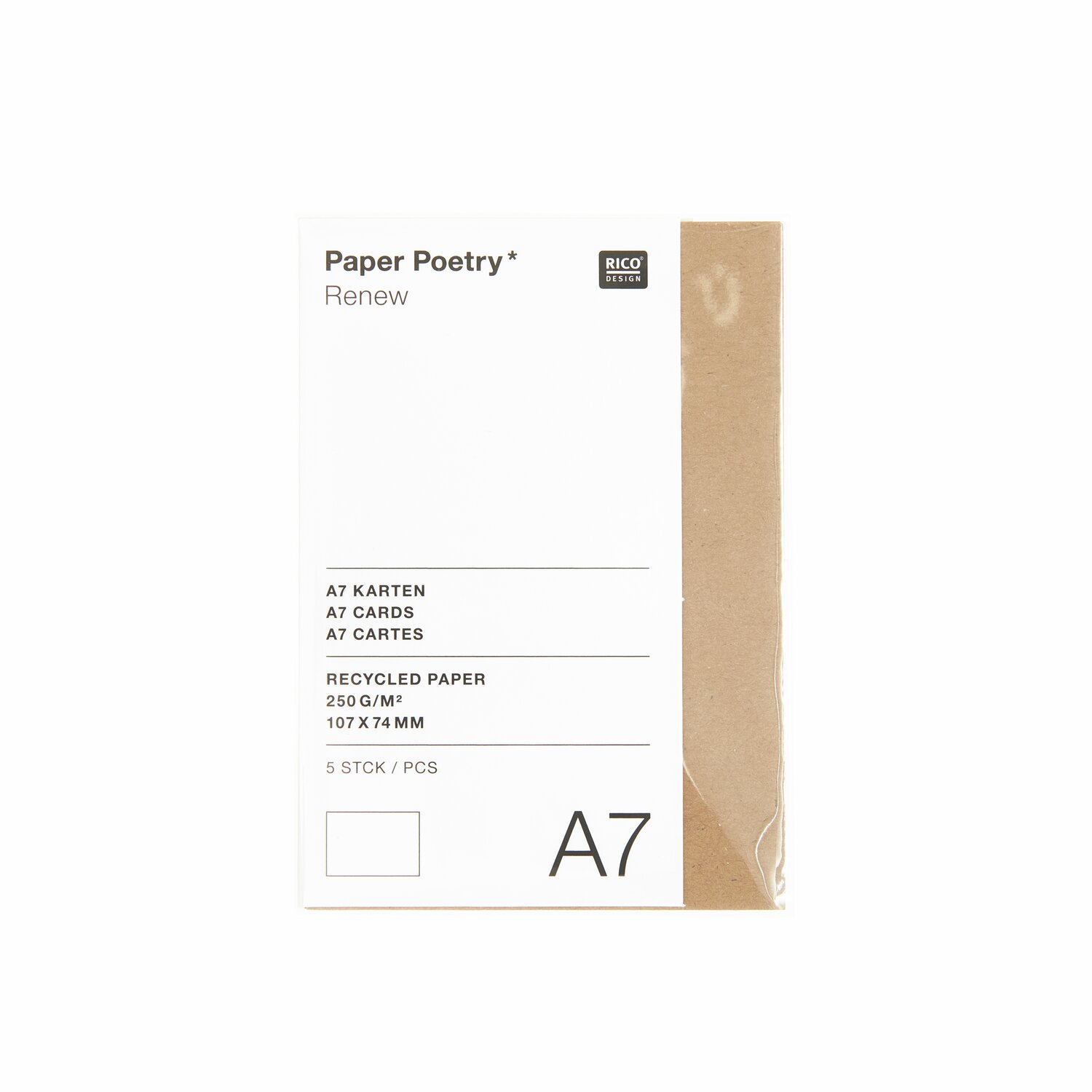 Paper Poetry Renew Karten A7, 5 Stück aus Kraftpapier, 250 g/m², von Rico Design, ideal für kreative Projekte.