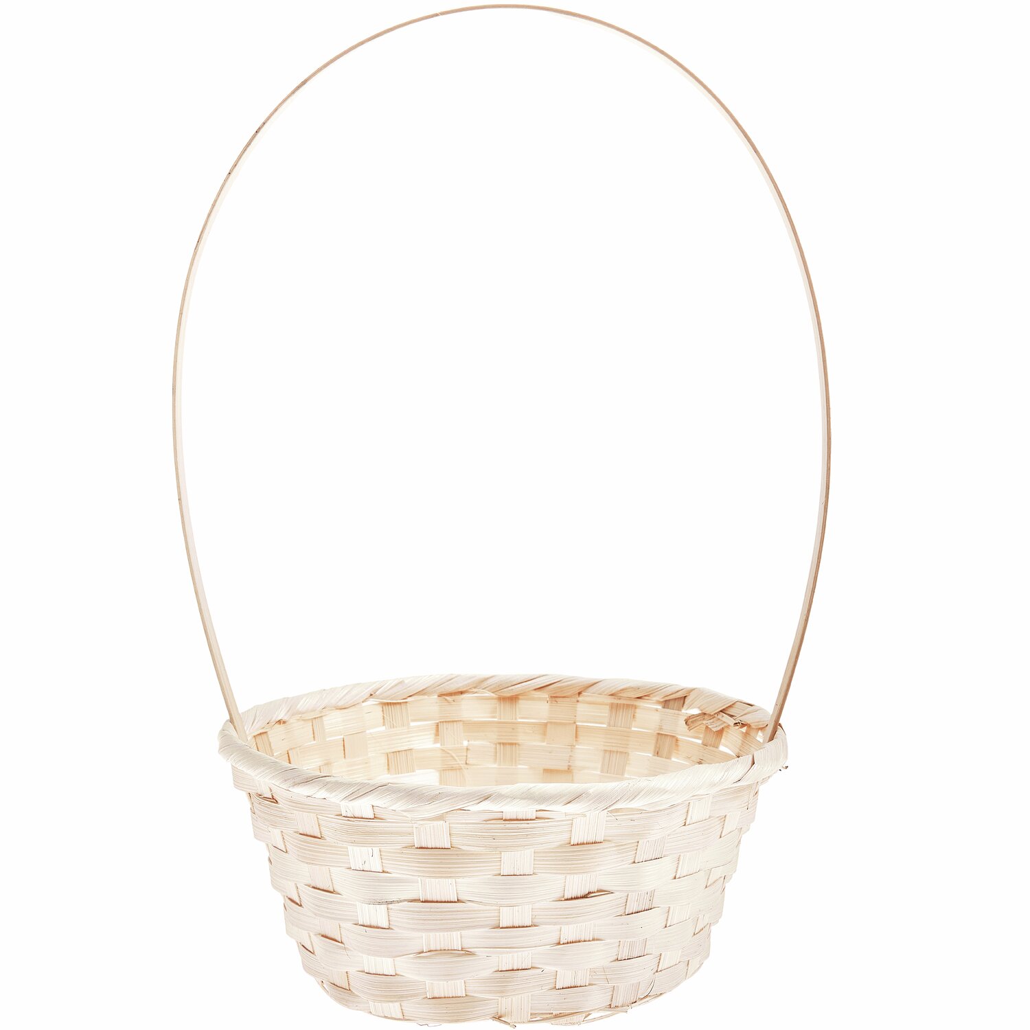 Bambus Korb mit Henkel Weiß: Eleganter, weißer Korb aus Bambus mit hohem Henkel, ideal für Dekorationen. Maße: 38x27x23cm.