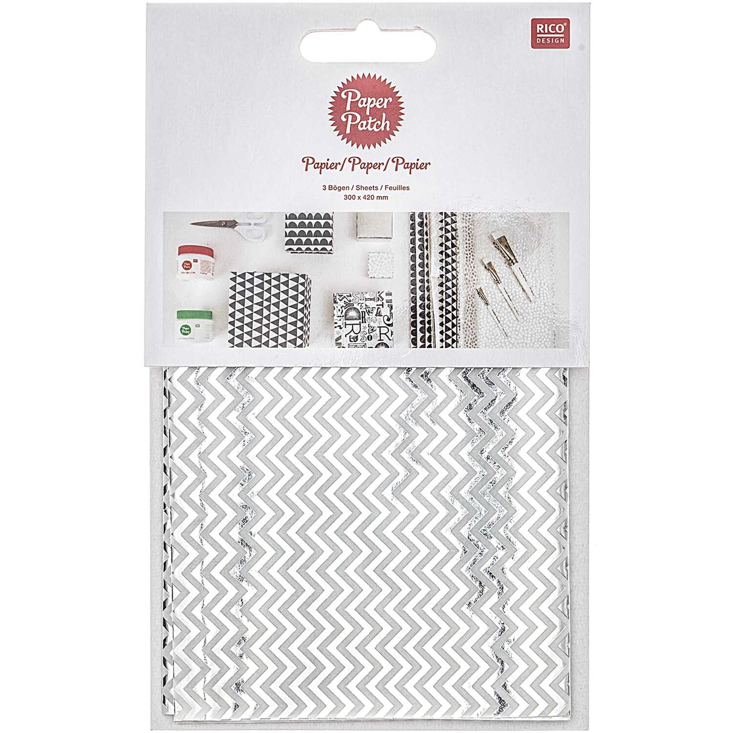 SB Paper Patch Papier Zickzack silber 30x42cm 3 Bogen Hot Foil