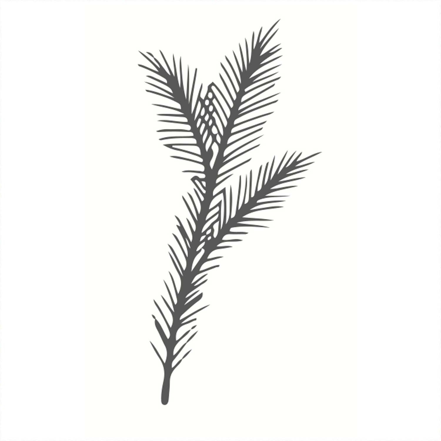 Stempel mit Tannenzweig-Design in Weiß, Größe 35x55mm. Vorderansicht des Produkts von May&Berry. Ideal für kreative Projekte und Bastelarbeiten.