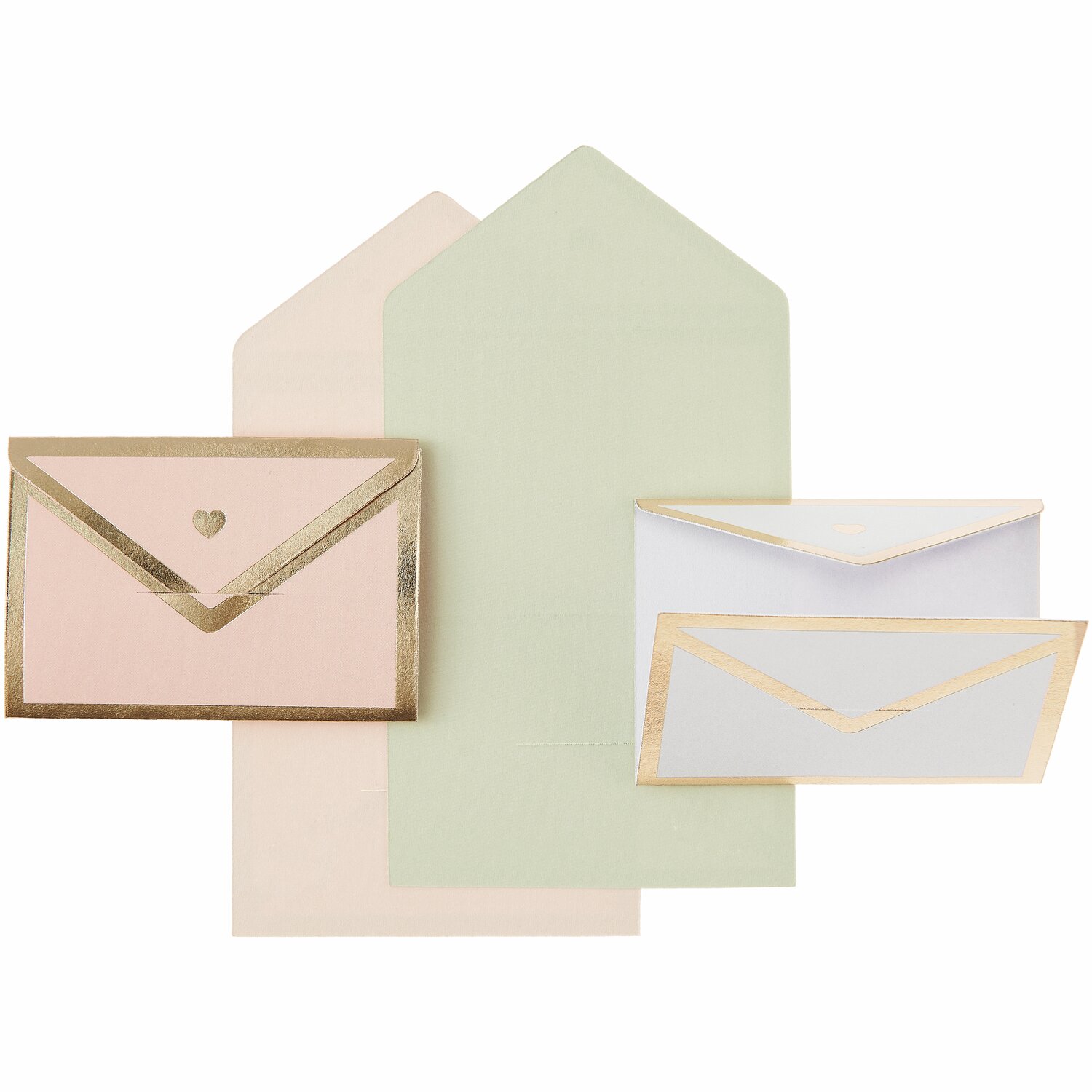 Mini Love Letter Set Pastell mit goldenen Akzenten, bestehend aus Umschlägen in sanften Farben.