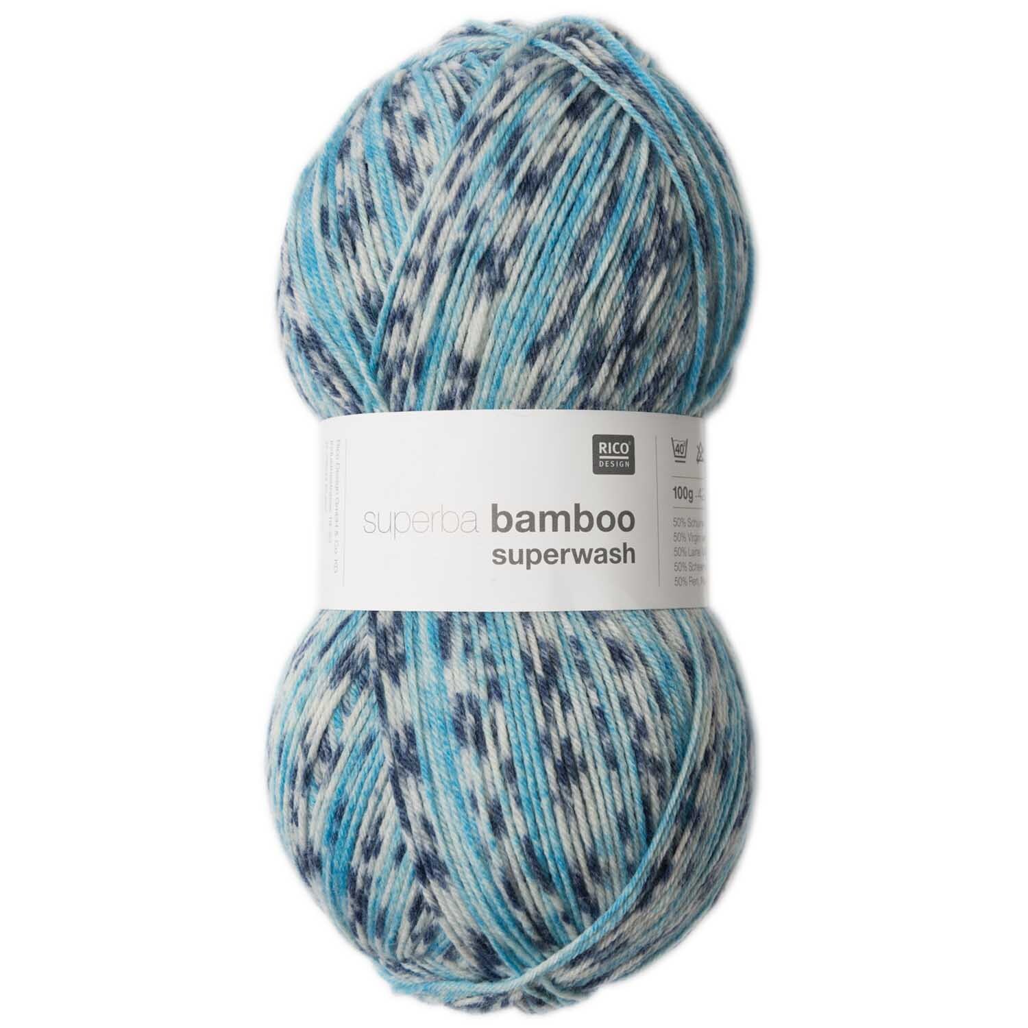Superba Bamboo superwash: Weiches Garn in Denim Mix von Rico Design, ideal für Strickprojekte, 100g Knäuel mit 420m Länge.