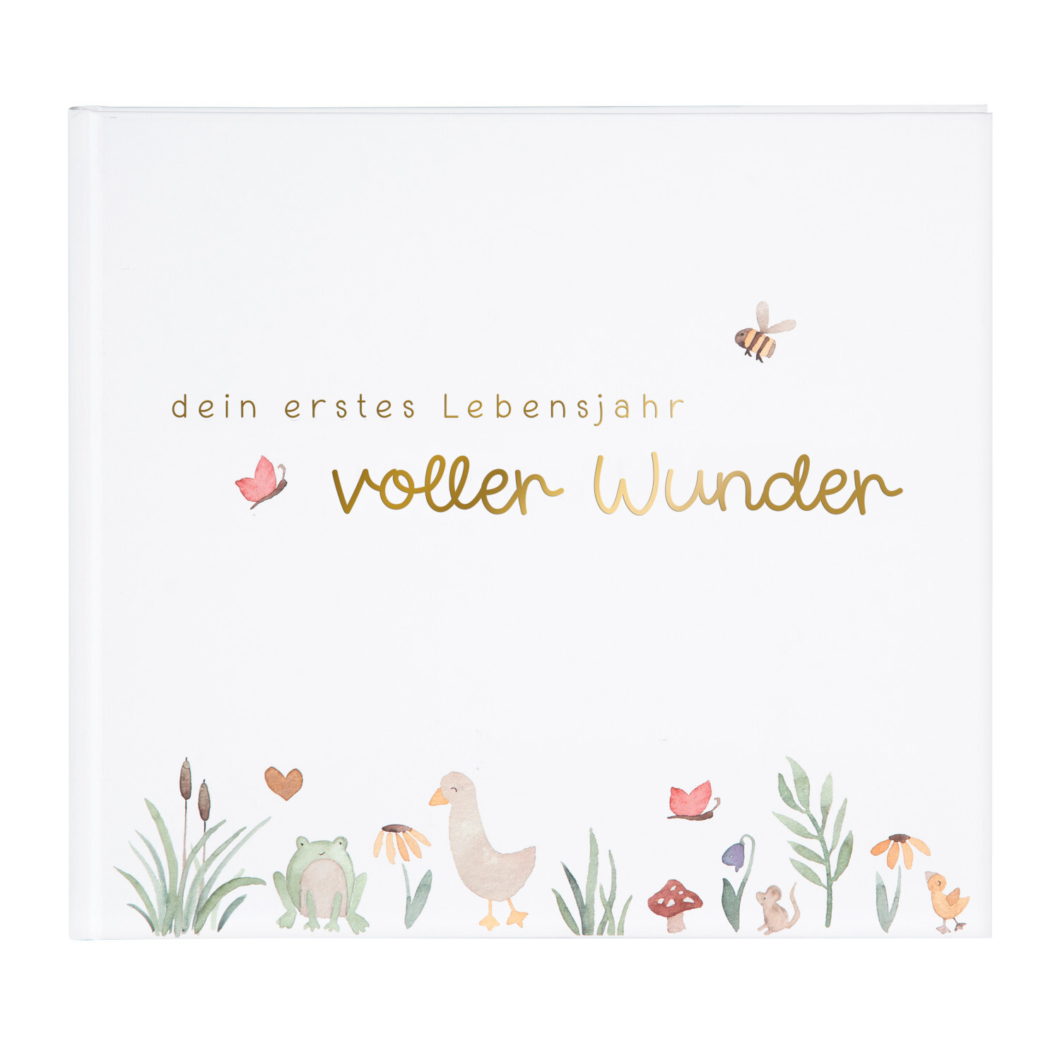 Babytagebuch Voller Wunder Wiese mit 100 illustrierten Seiten, weiß, 24,5x22,5cm. Ideal für Erinnerungen im ersten Lebensjahr.