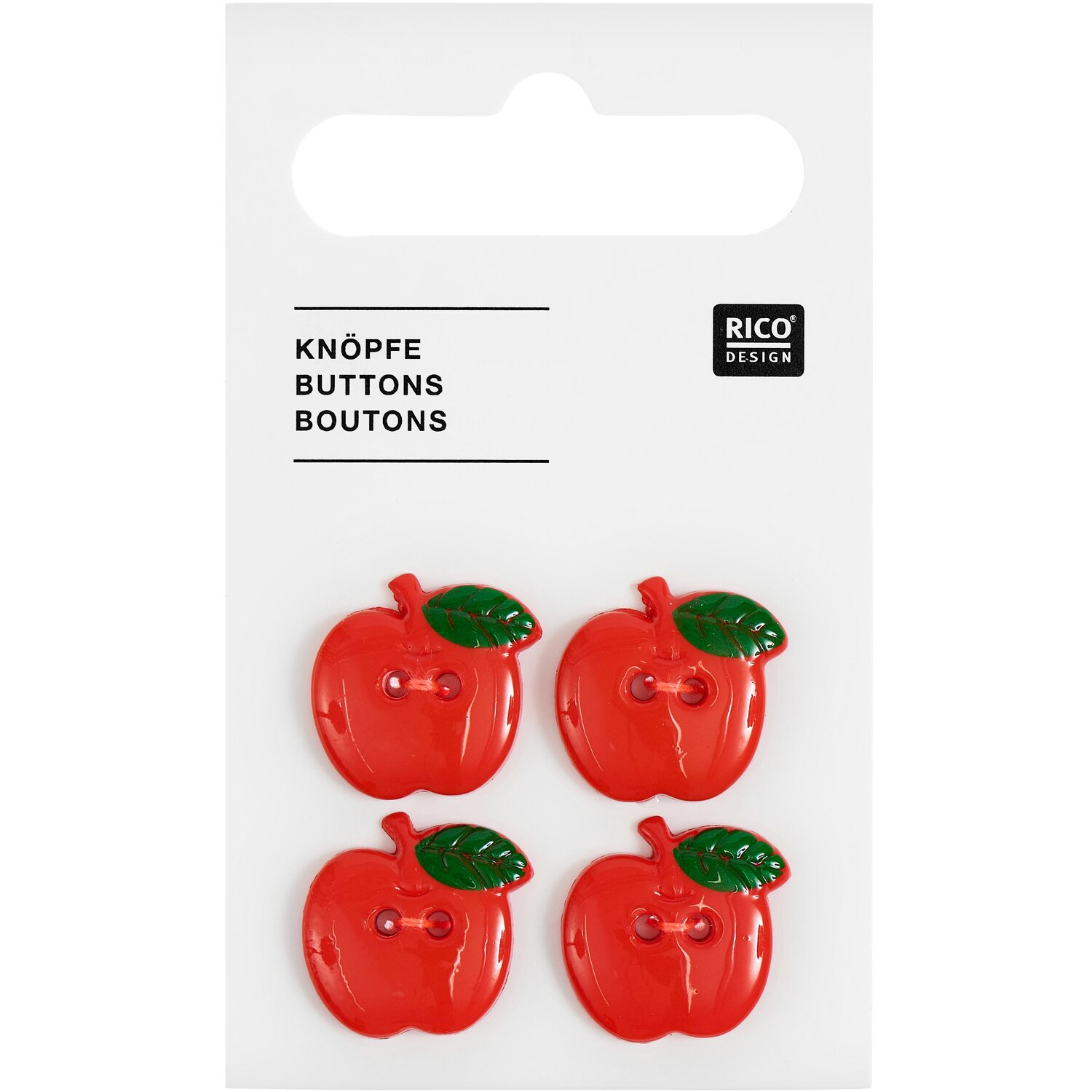 Knöpfe Apfel Rot 1,5x1,6cm 4 Stück von Rico Design