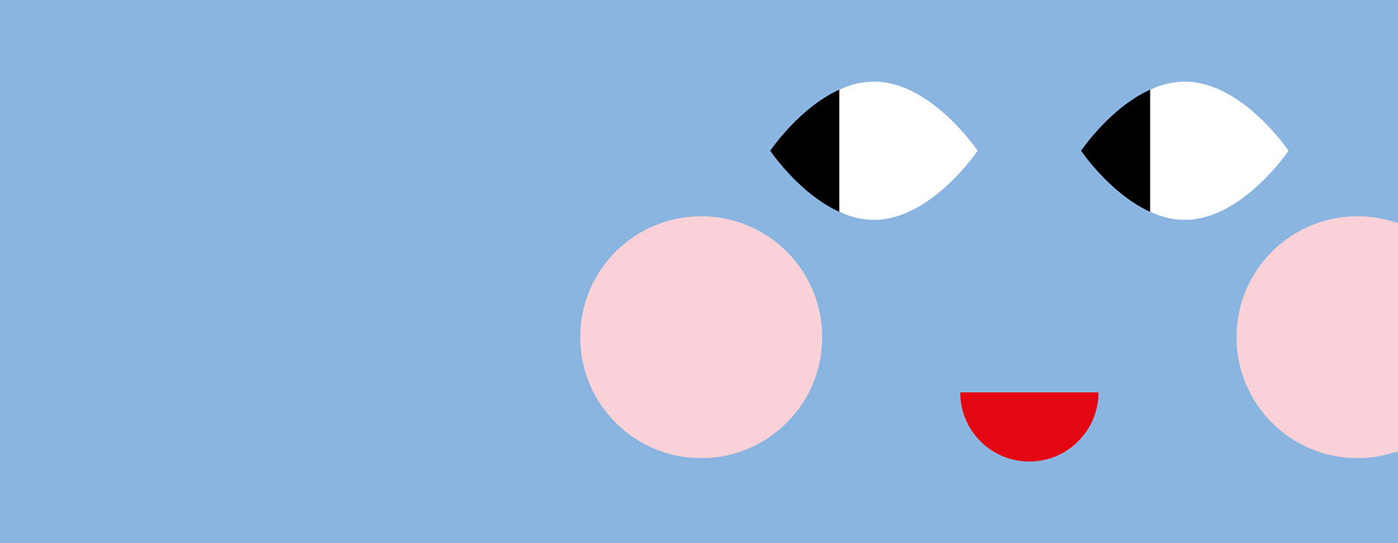 Grafisches lachendes Gesicht auf hellblauen Hintergrund