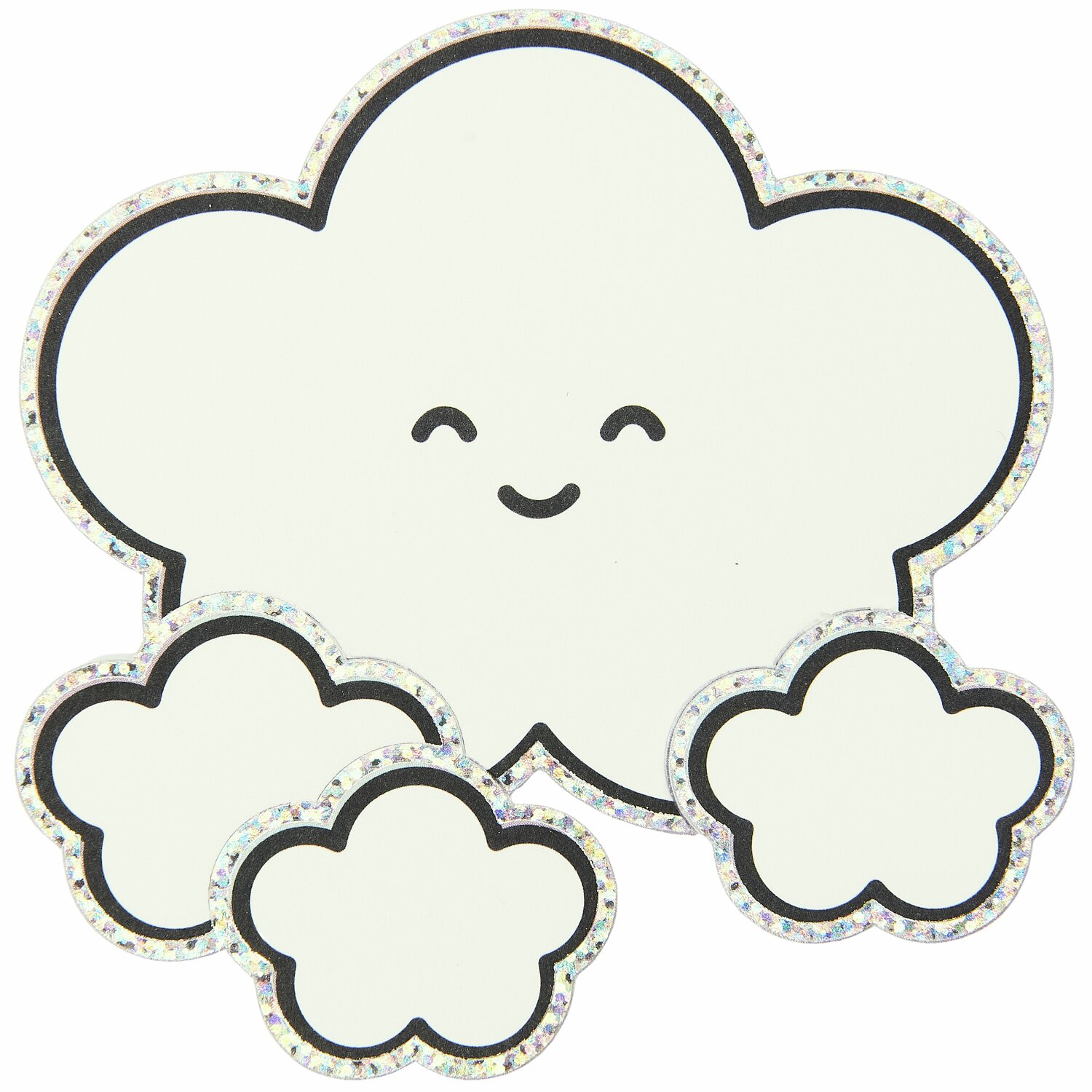 Paper Poetry Clip-Ons Chingu Wolken/Herzen Weiß, 8-teilig. Weiße Wolken mit Glitzerumrandung und lächelndem Gesicht.