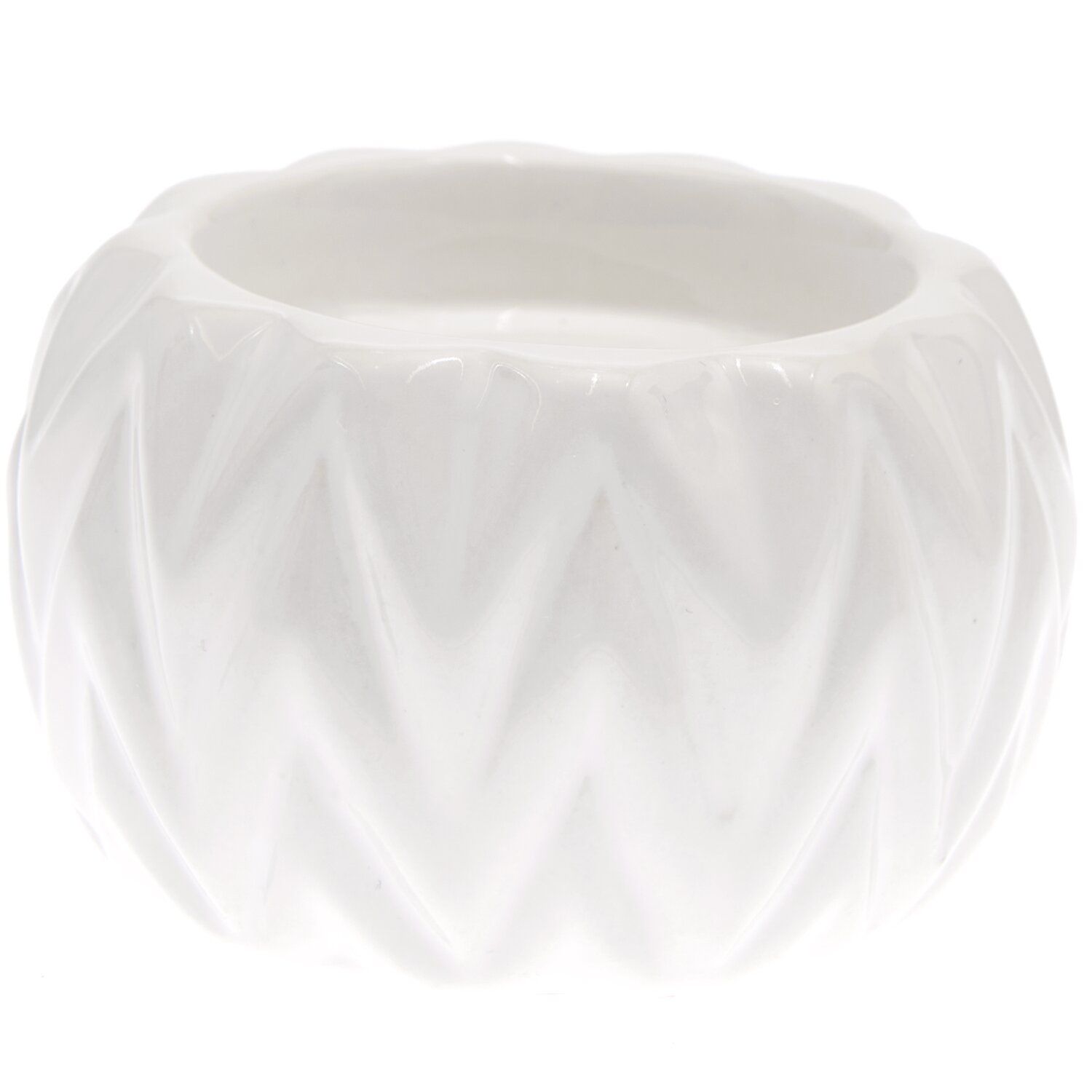 Porzellan-Teelichthalter weiß 9x9x5,5cm mit zartem Zickzack-Muster, ideal für stilvolle Dekoration.