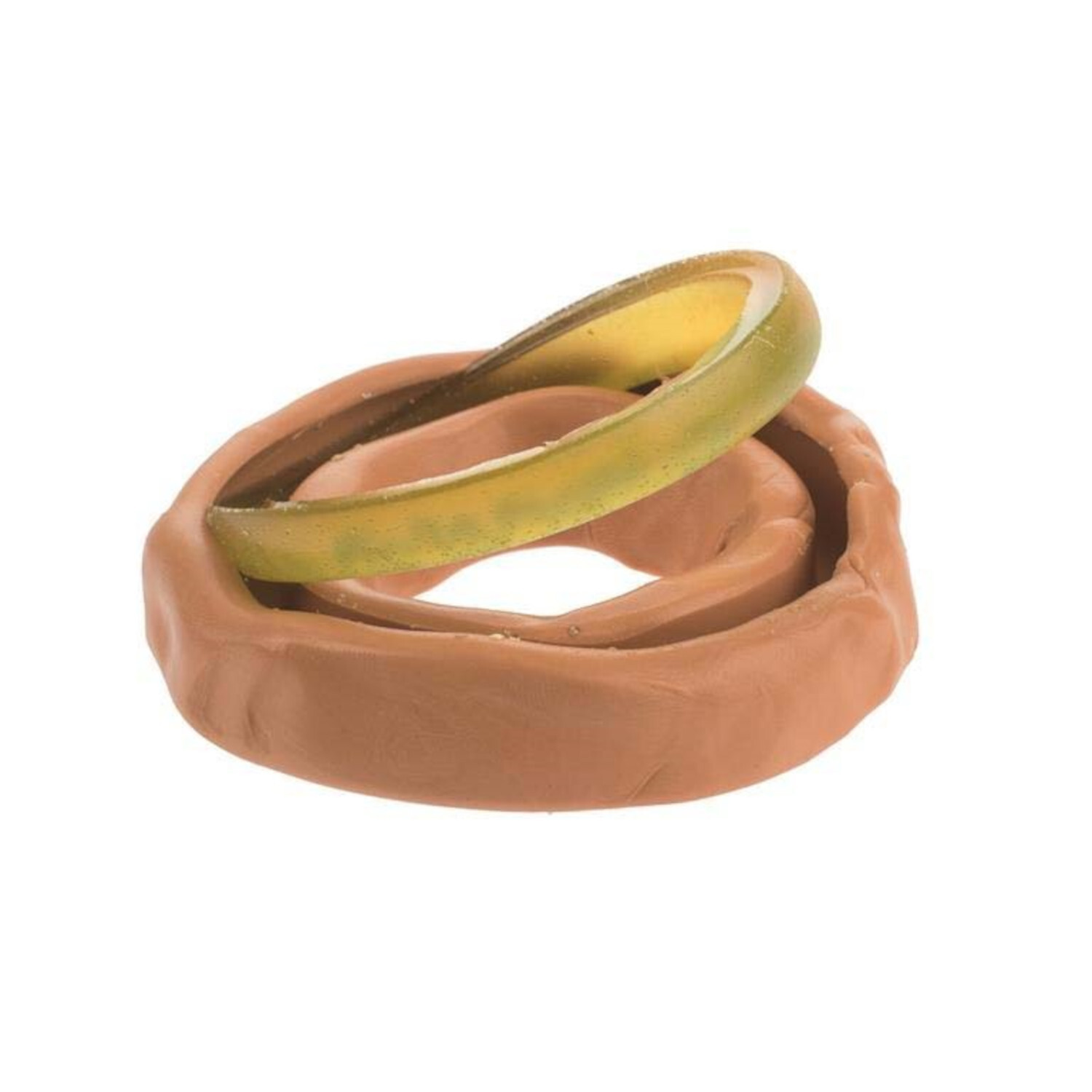 Crystal-Gießharz: Zwei ineinander verschlungene Ringe, einer in Braun, der andere in transparentem Gelb. Ideal für kreative Bastelprojekte.