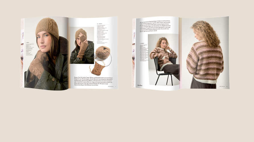 Banner mit Magazin-Doppelseiten und verschiedenen Strickmodellen
