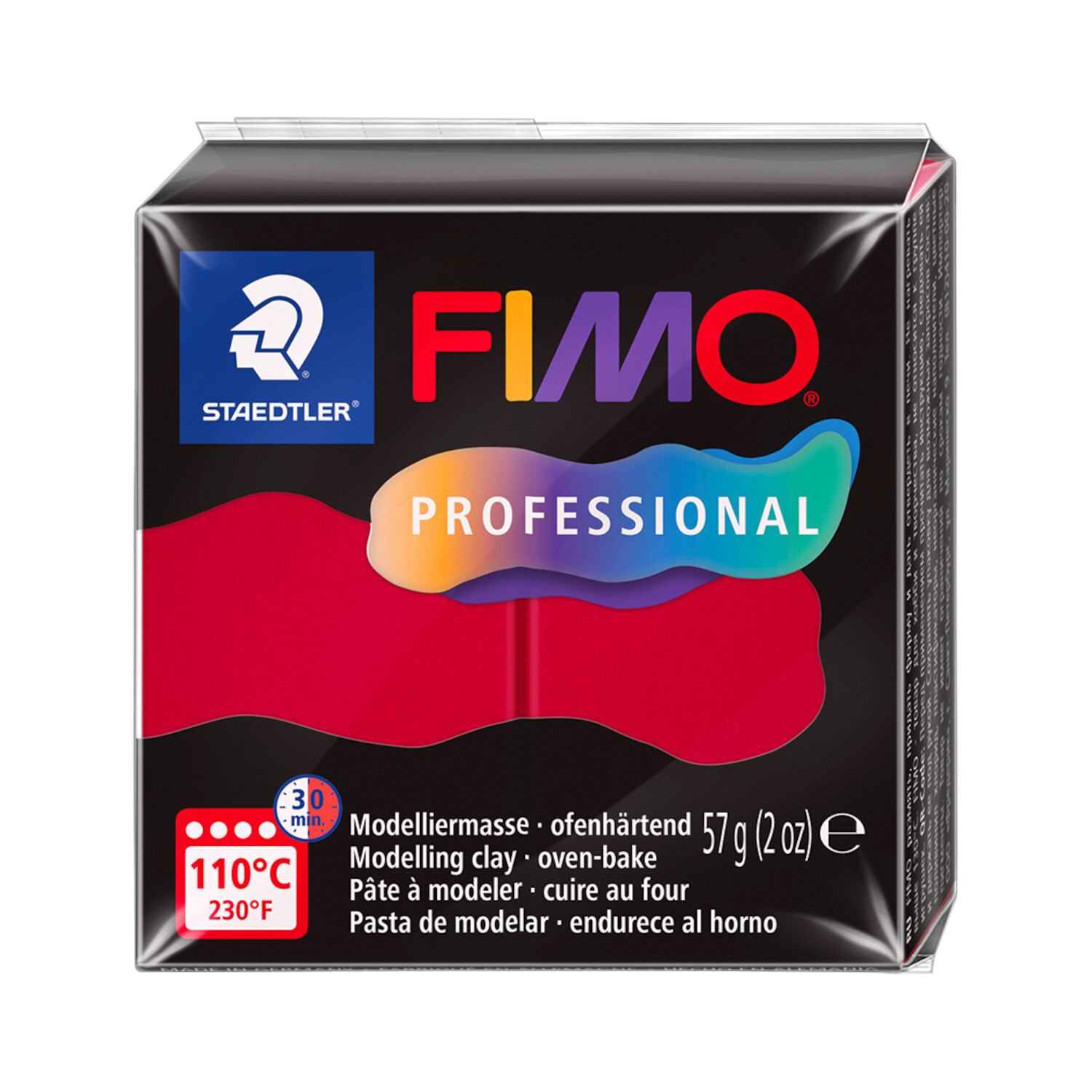FIMO Professional Modelliermasse in Karminrot, 57g. Ofenhärtend bei 110°C, Marke Staedtler.