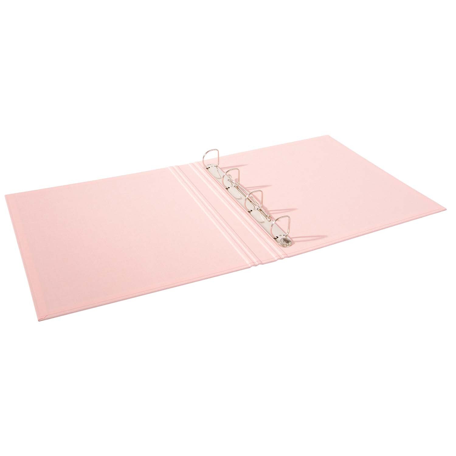 Fotoringbuch A4 in zartem Rosé, geöffnet mit Metallringen, ideal für Fotosammlung, Marke goldbuch.