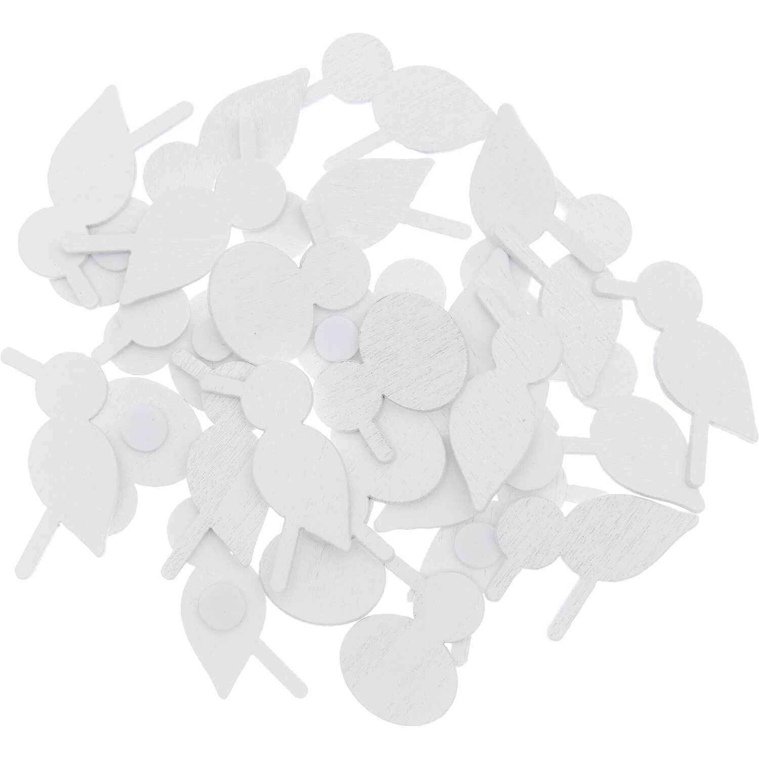 Holzsticker Möwe Mix weiß 27 Stück: Verschiedene weiße Möwenformen aus Holz, ideal für kreative Bastelprojekte.