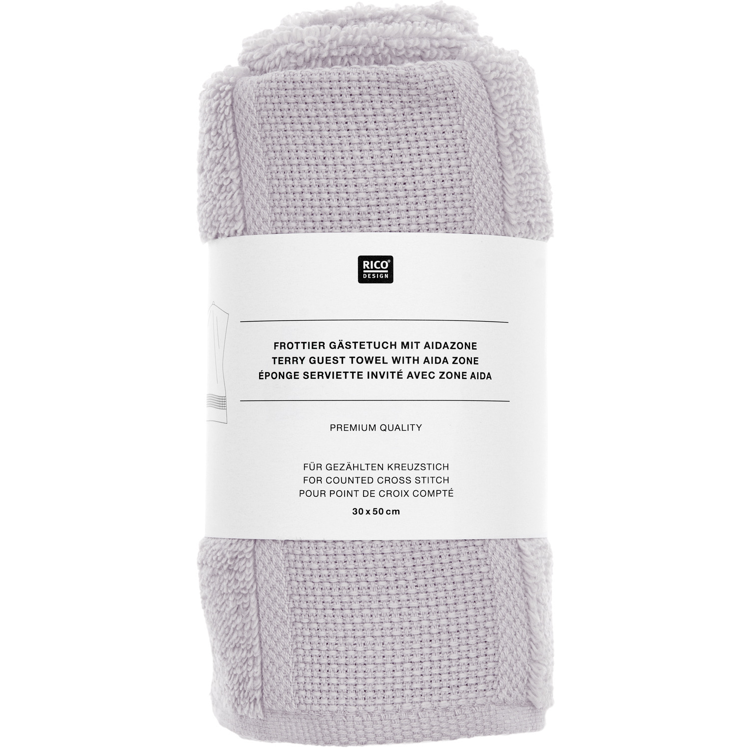 Gästehandtuch von Rico Design in Flieder, 30x50cm, GOTS-zertifiziert, ideal für Kreuzstich.