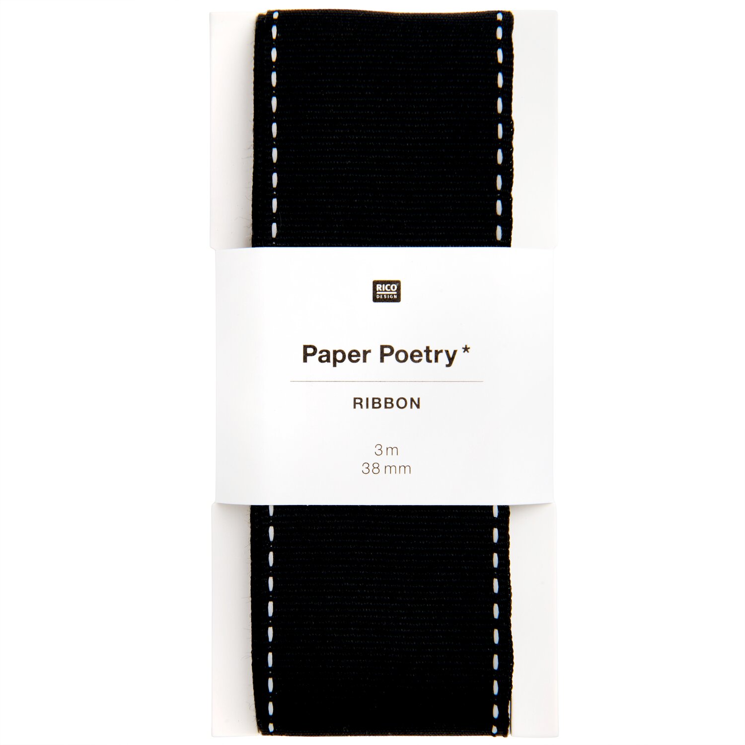 Paper Poetry Webband mit Naht Schwarz/Weiß 38mmx3m von Rico Design