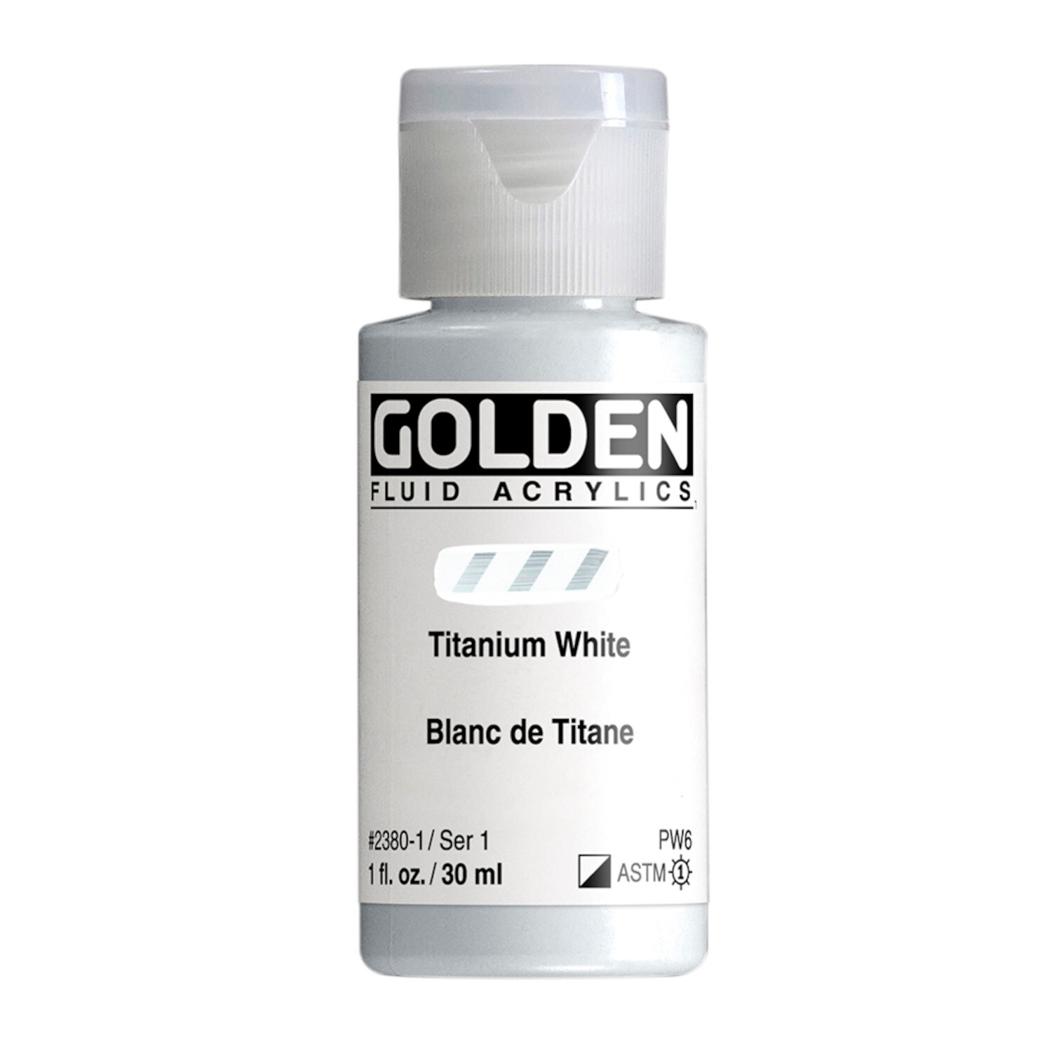 Golden Fluid Acrylfarbe, Titanweiß, 30ml Flasche. Hochwertige Acrylfarbe für Künstler.