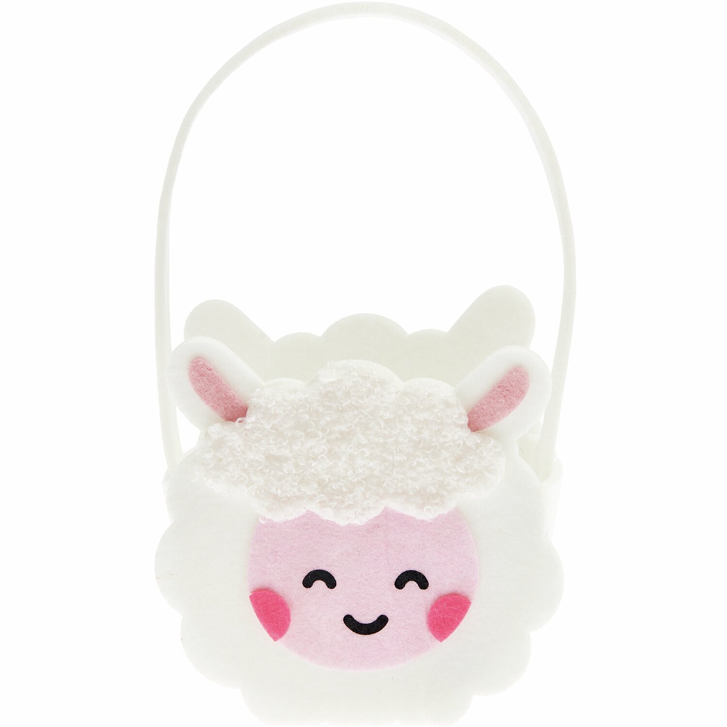 Filz-Korb Lämmchen Weiß: Niedlicher weißer Filzkorb in Schaf-Form, ideal für Ostern. Maße: 20x12x6,5cm.