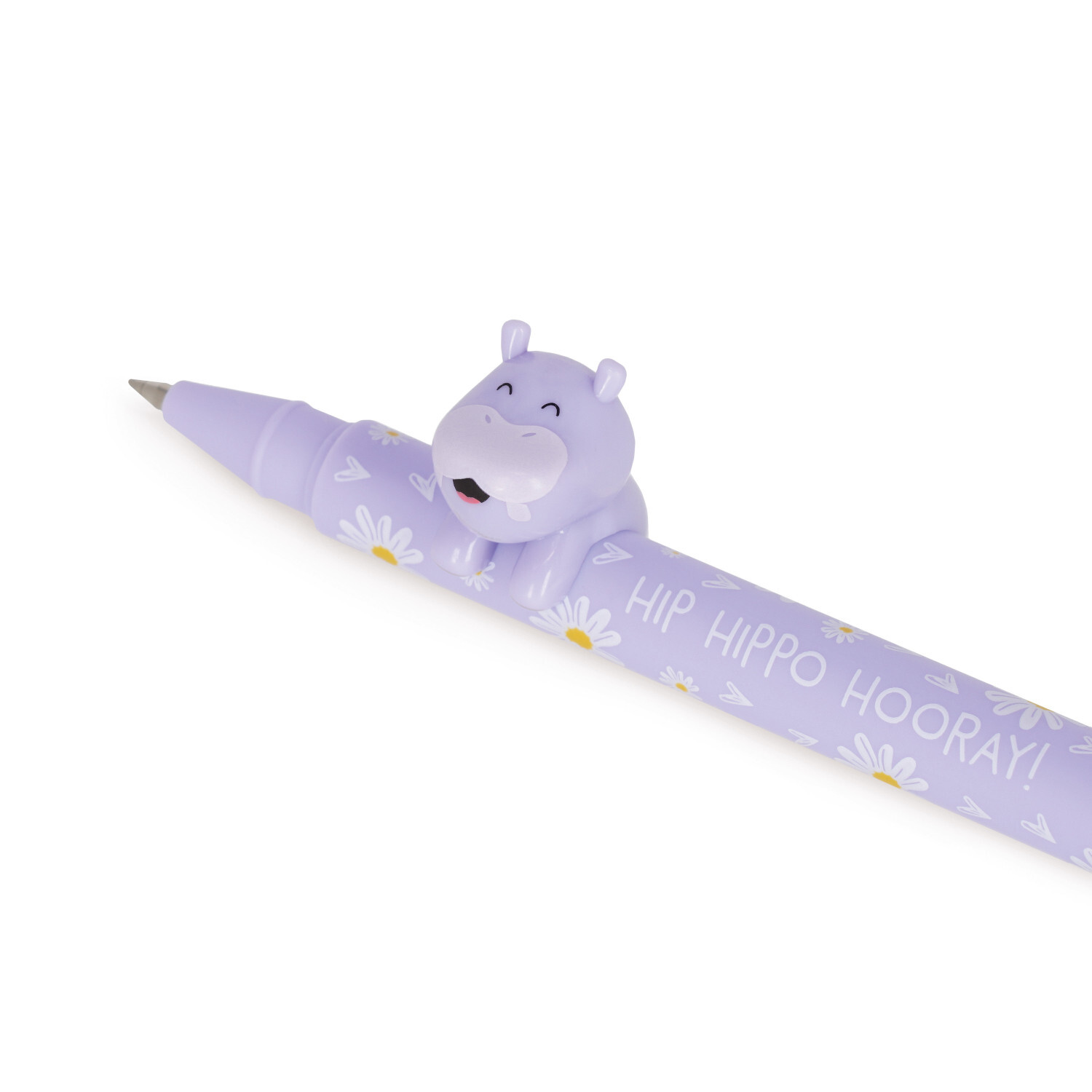 Lovely Friends Gelstift mit lila Hippo-Design und Blumenmuster, ideal für kreative Notizen.