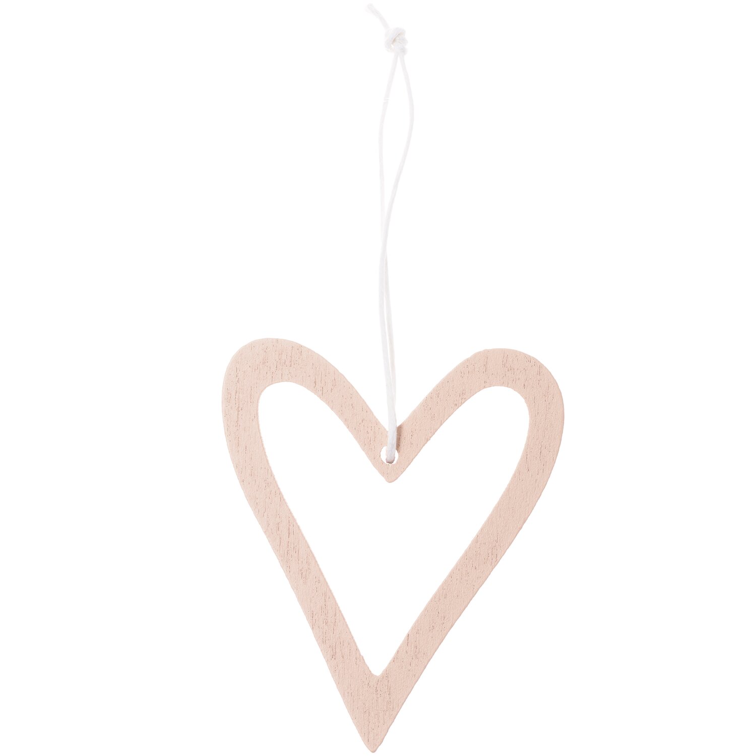 Holzhänger Herz offen puder: Ein herzförmiger Anhänger aus Holz in zartem Rosa, ideal für Dekorationen.