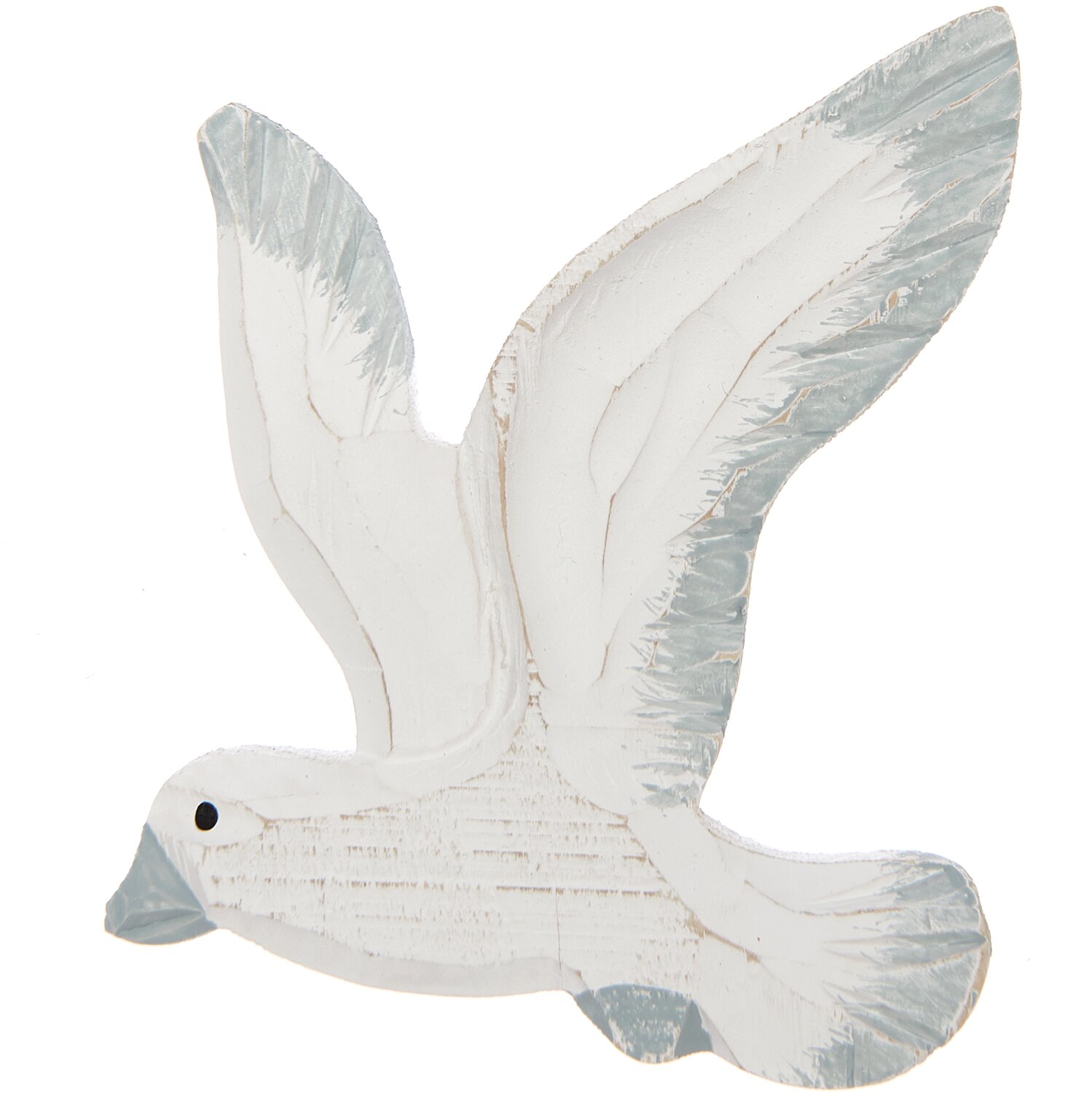 Wandhänger Möwe grau-weiß 15x13cm: Dekorativer Vogel aus Holz in sanften Tönen für maritimes Flair.