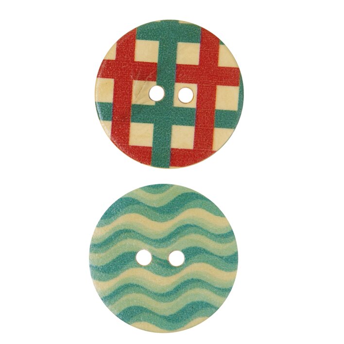 Holzknopf grafisch 2,5cm 2 Stück bedruckt von Rico Design