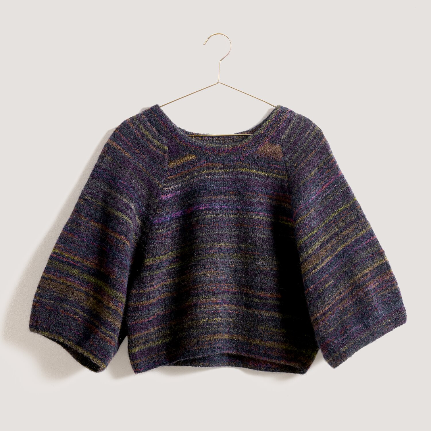 Fashion Wool Alpaca Landscape Pullover aus mehrfarbig dunklem Garn, lockerer Oversize-Schnitt mit weiten Ärmeln, gestrickt mit Rico Design, 25g 170m