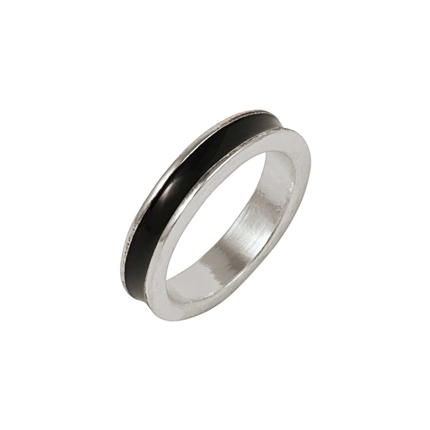 Ring emailiert 16mm von Rico Design, silberner Ring mit schwarzem Emaille-Streifen, elegant und modern.