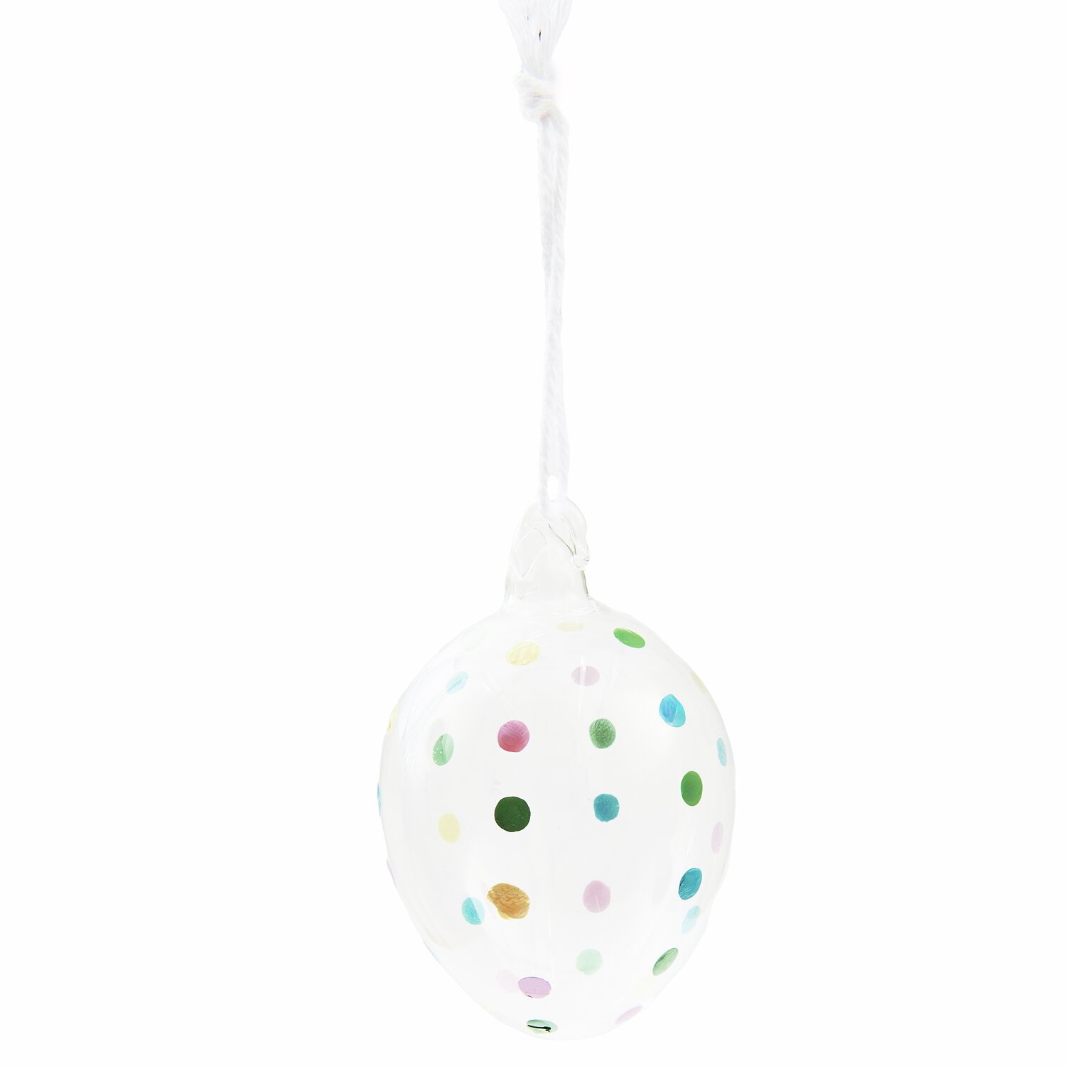 Glas Ei Punkte: Dekoratives, transparentes Ei mit bunten Punkten, 9xØ6cm, von Rico Design.