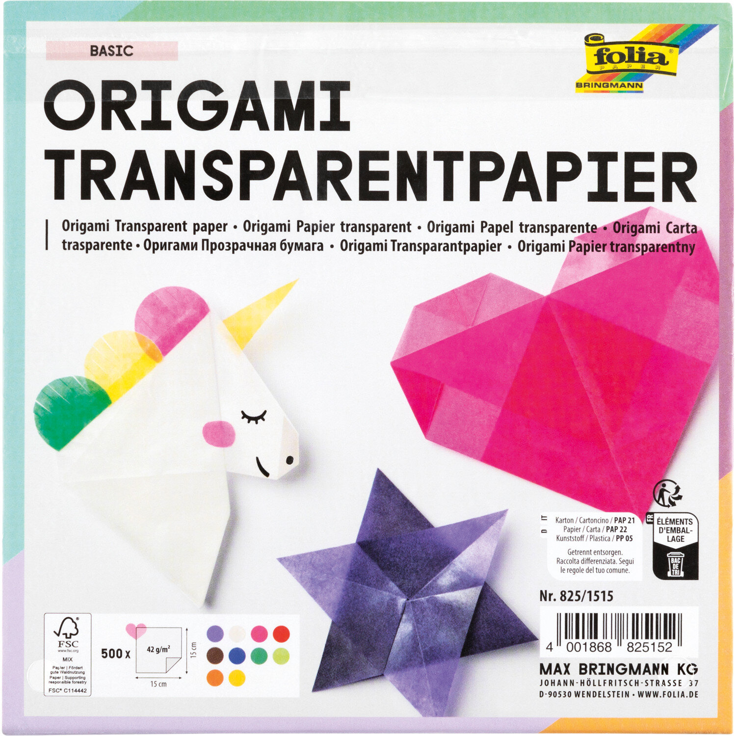 Transparentpapier Faltblätter mehrfarbig 15x15cm 500 Blatt von Max Bringmann 