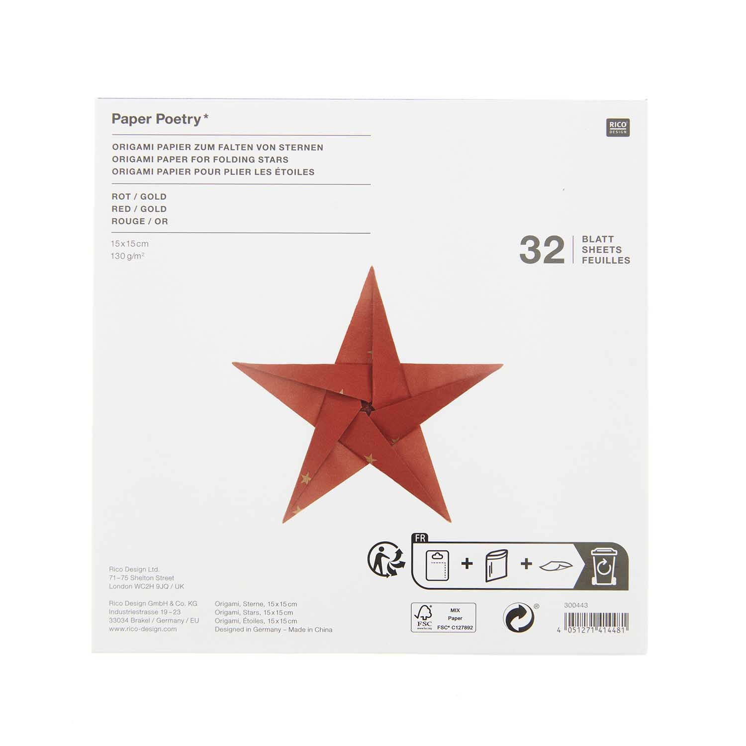 Paper Poetry Bascetta Origamipapiere Sterne Rot-Gold Paper Poetry Bascetta Origamipapiere Sterne Rot-Gold