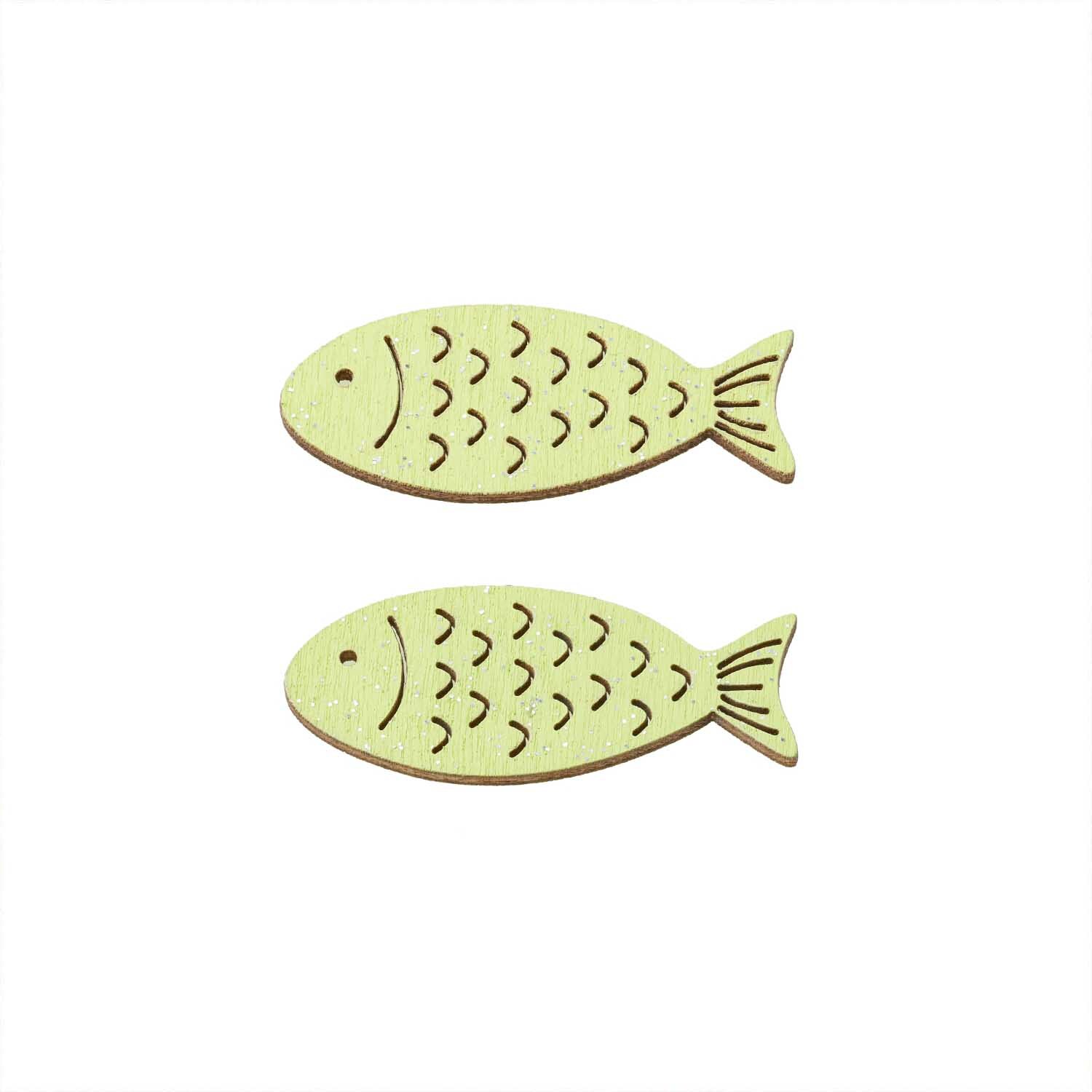 Holz-Fische hellgrün mit Glimmer 6 Stück