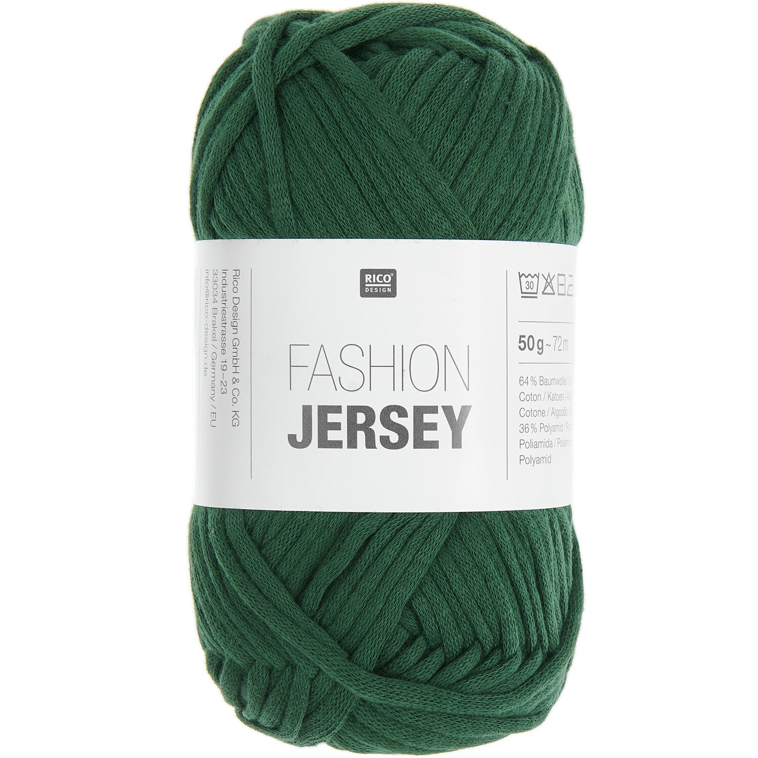 Fashion Jersey: Grünes Garn von Rico Design, 50g, 72m. Ideal für kreative Strickprojekte.