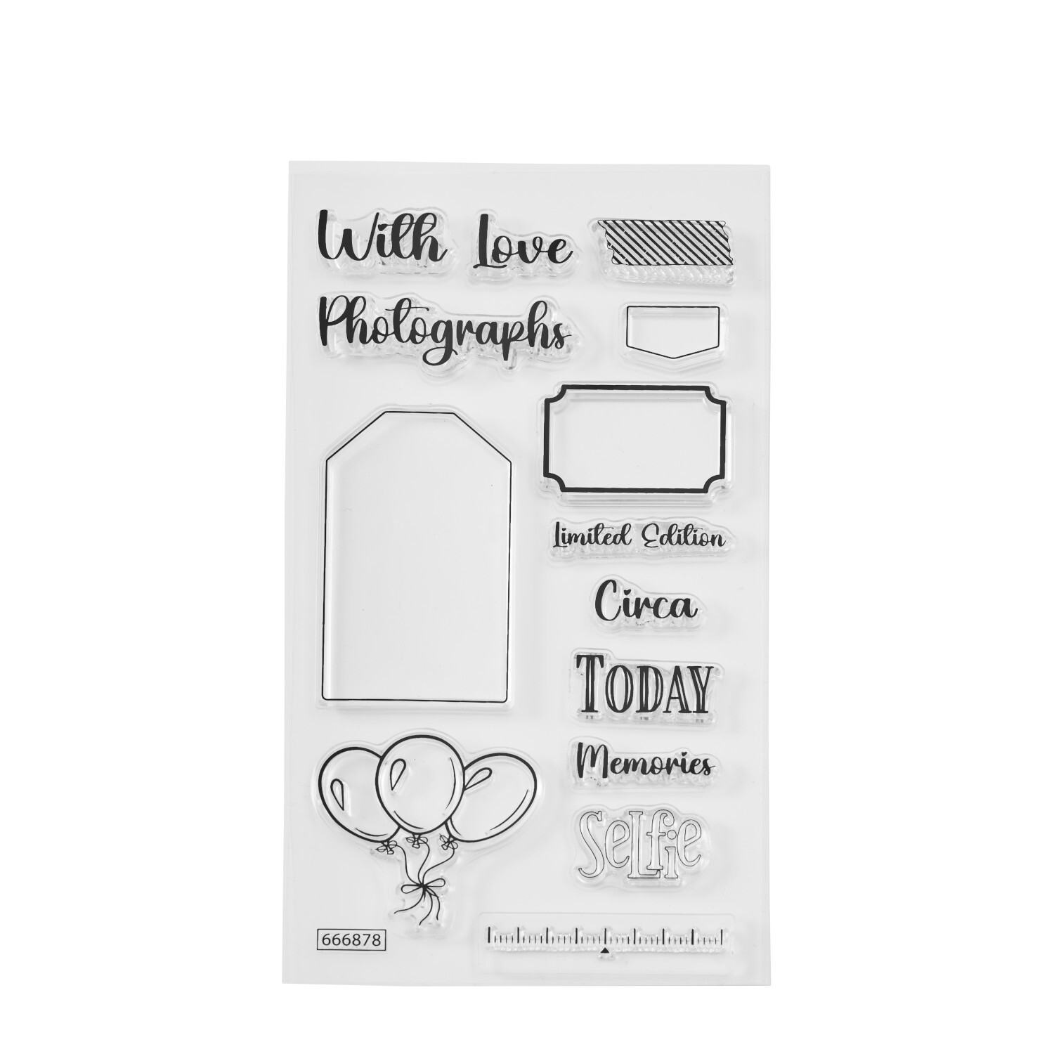 Sidekick Starter Kit Grün 20x17,5x9,5cm von idee. Creativmarkt Stempelset mit Schriftzügen und Ballons, ideal für kreative Projekte. Enthält Begriffe wie "With Love" und "Today".