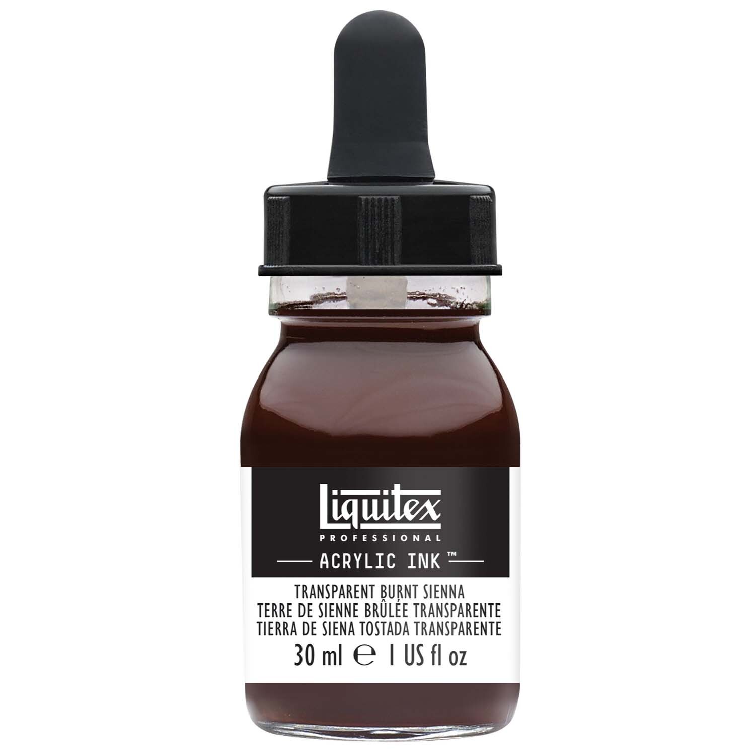 Ink flüssige Acrylfarbe 30ml in einer Flasche mit Pipette, Marke Liquitex, in der Farbe Siena Gebrannt Transparent.