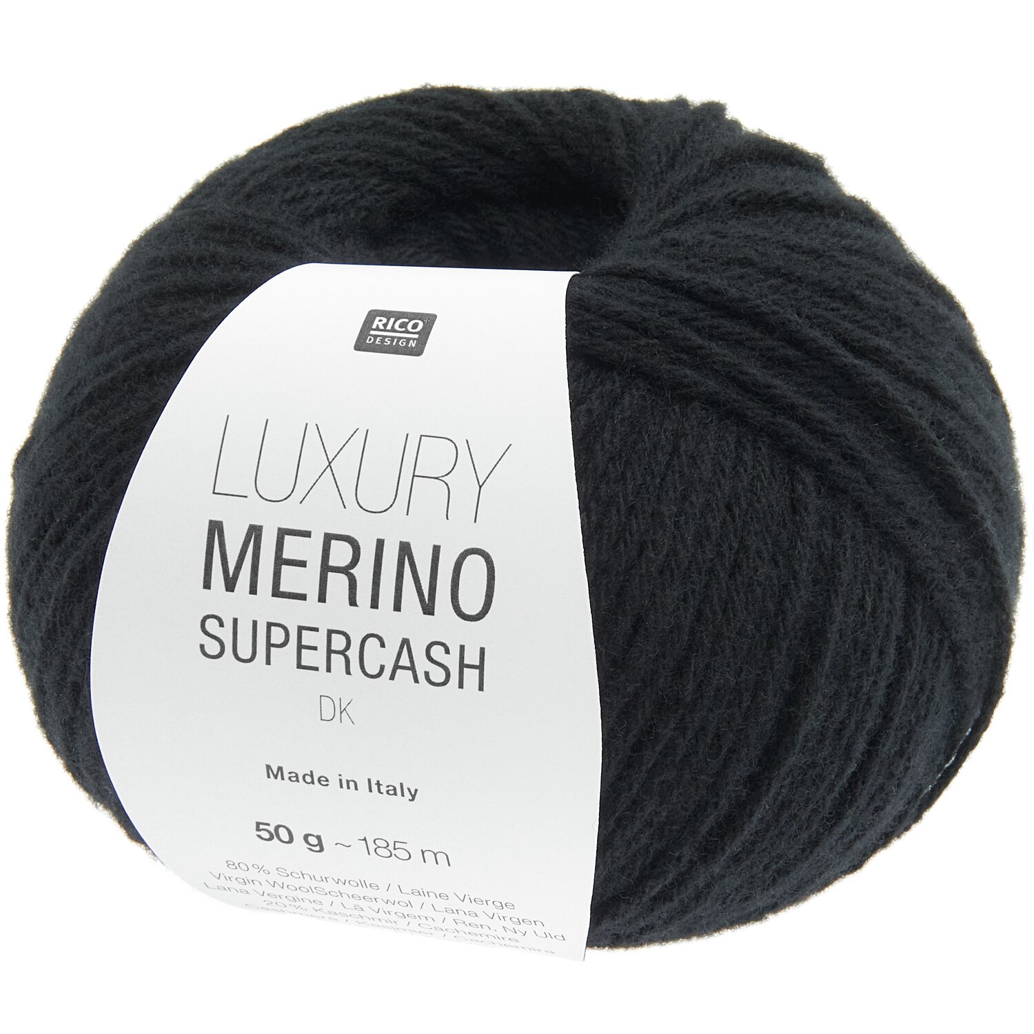Luxury Merino Supercash dk, weiches Garn in Schwarz von Rico Design, 50g Knäuel mit 160m Länge.